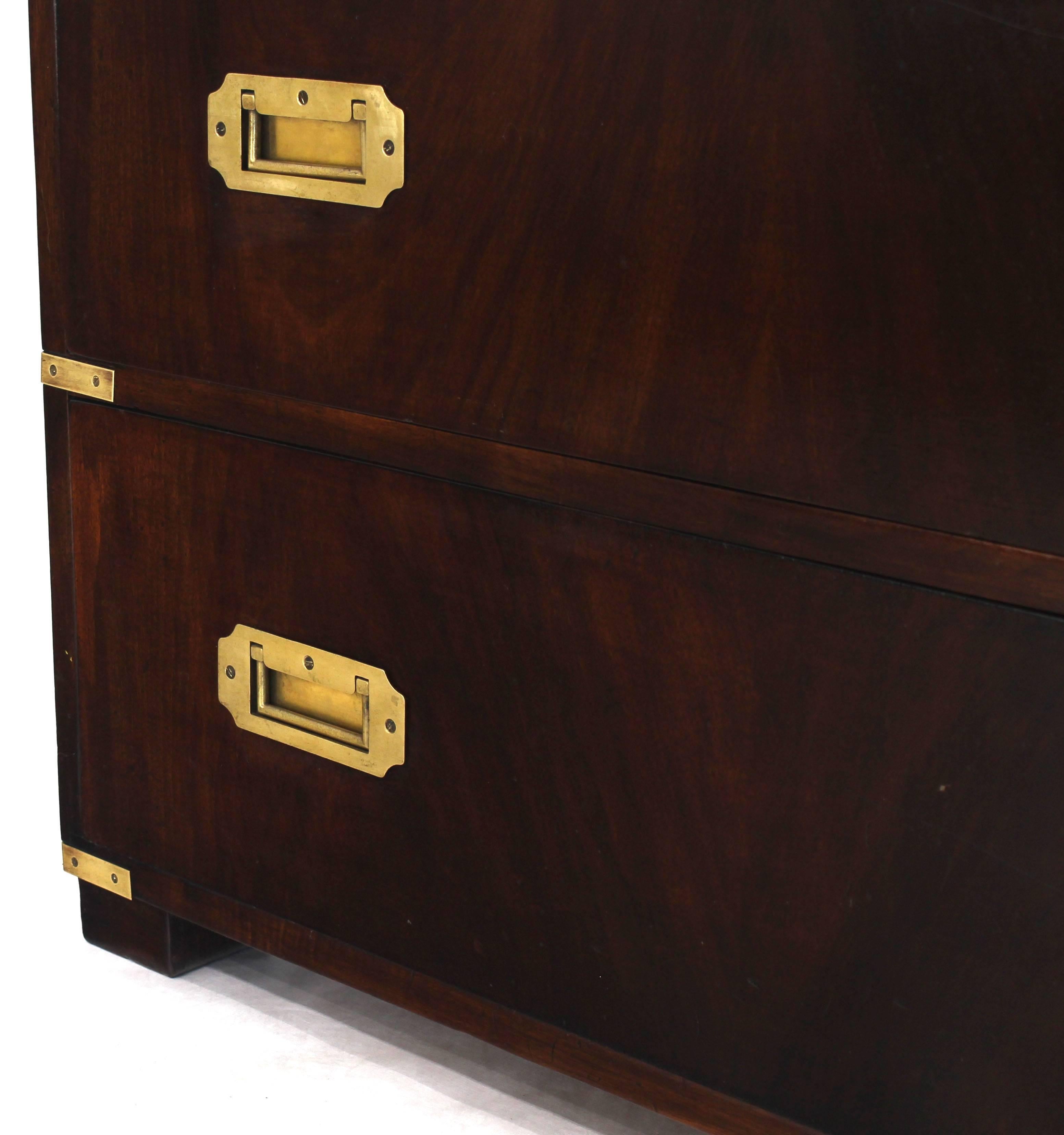 20th Century Two-Drawer Mid-Century Modern Rosewood and Brass Campaign Style Chest Stand