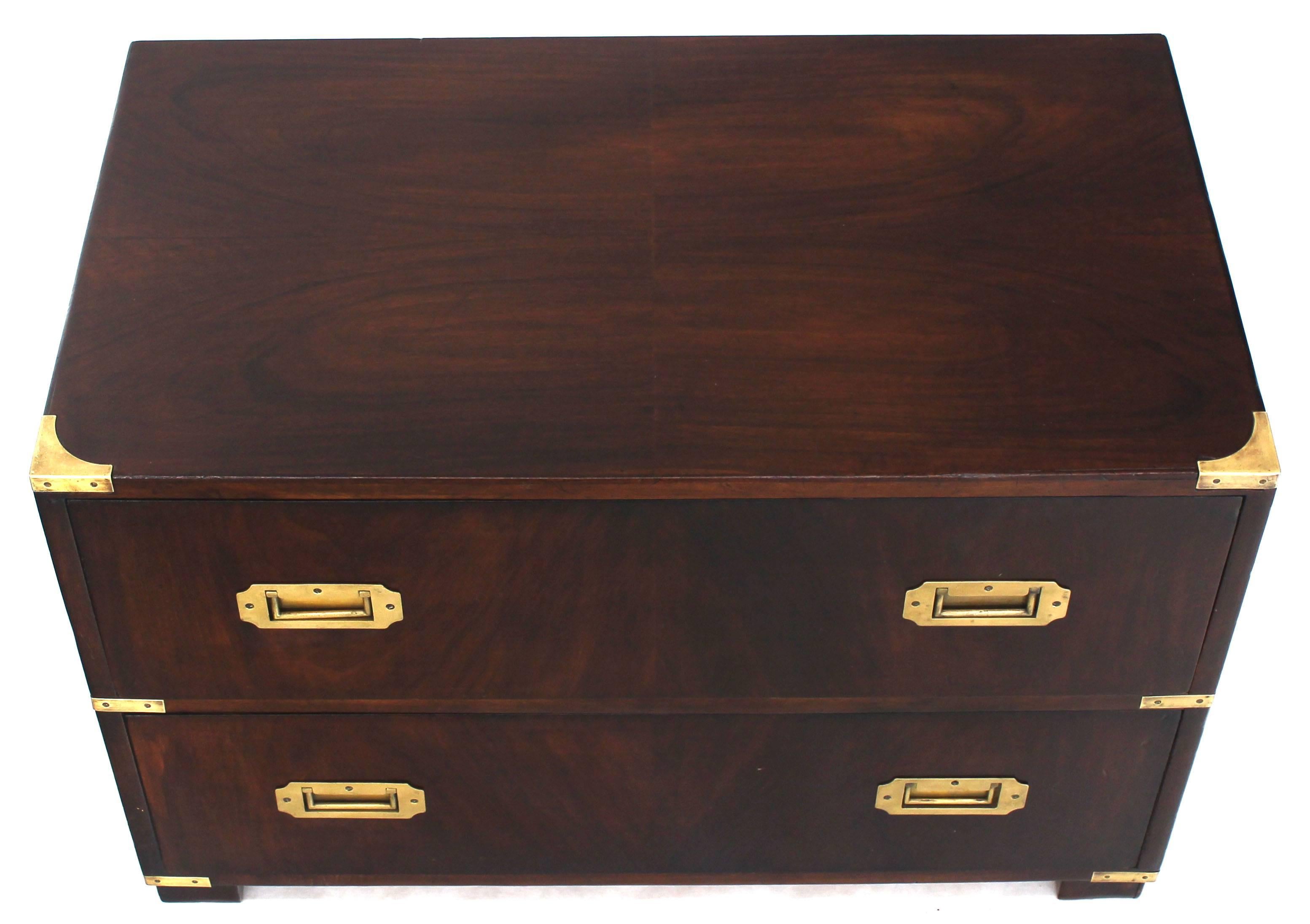 Two-Drawer Mid-Century Modern Rosewood and Brass Campaign Style Chest Stand 1