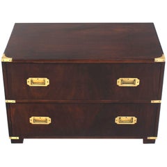 Two-Drawer Mid-Century Modern Rosewood and Brass Campaign Style Chest Stand