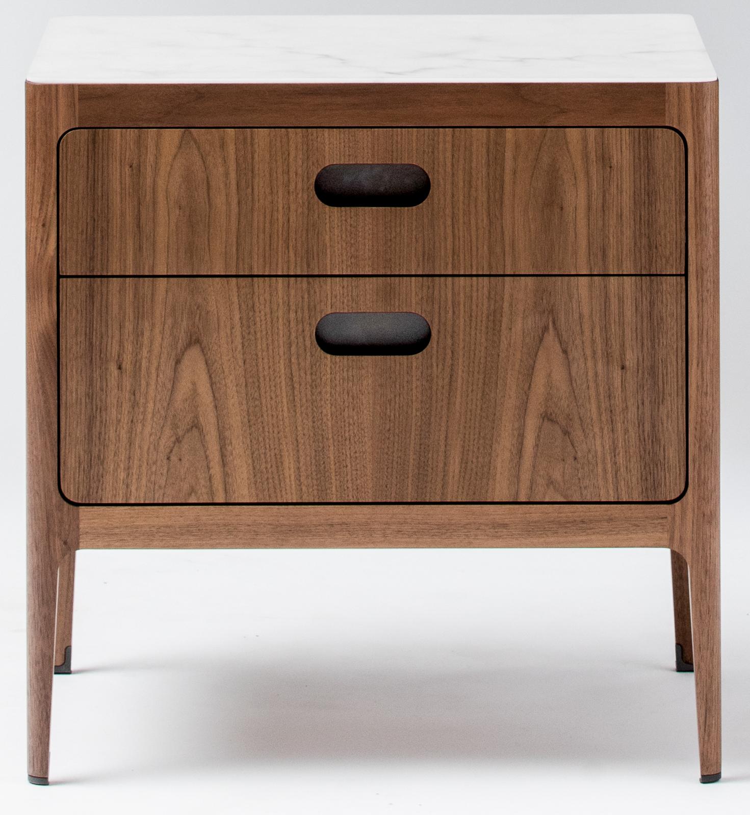 Mid-Century Modern Two-Drawer Nightstand in Walnut with Blackened Brass by Munson Furniture