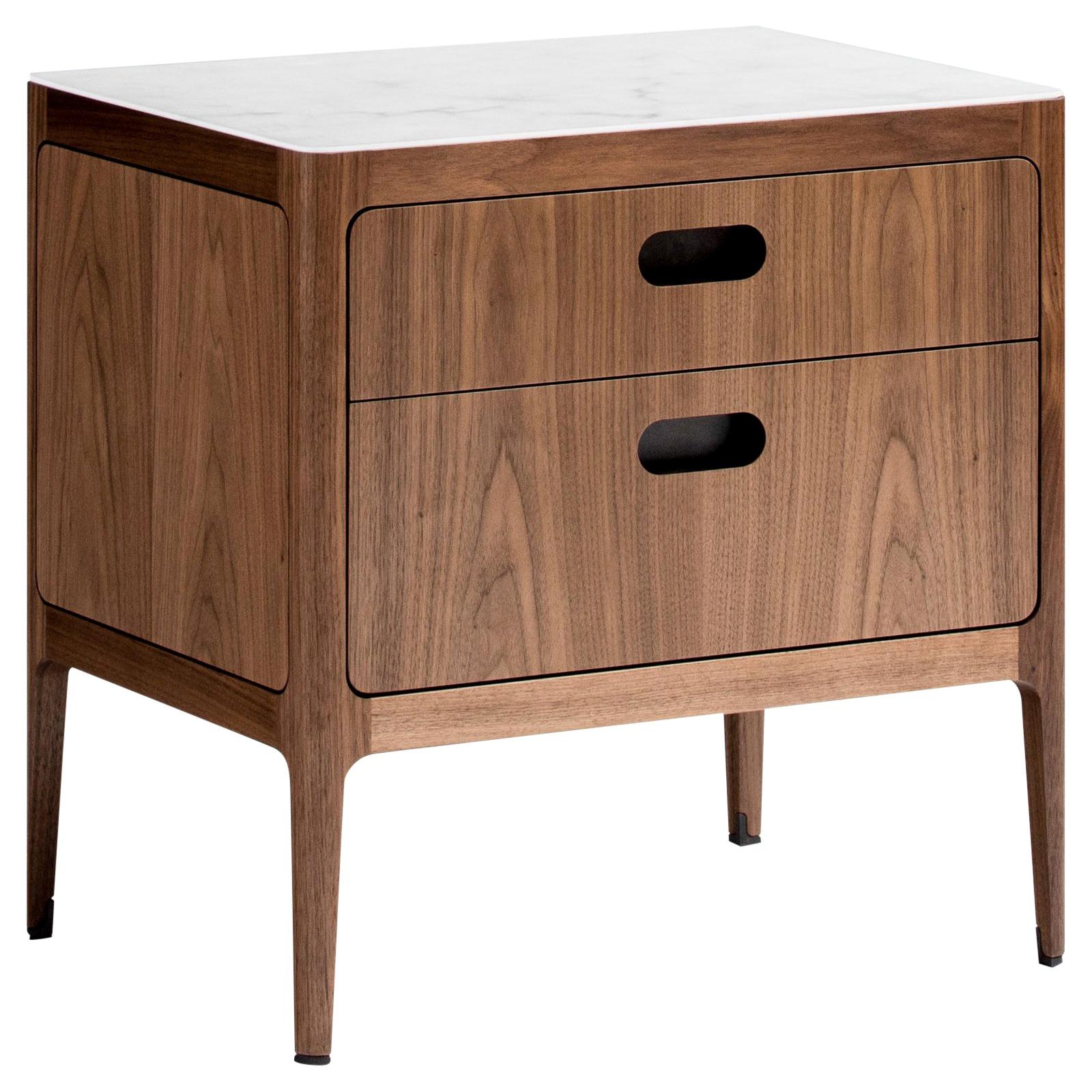 Two-Drawer Nightstand in Walnut with Blackened Brass by Munson Furniture