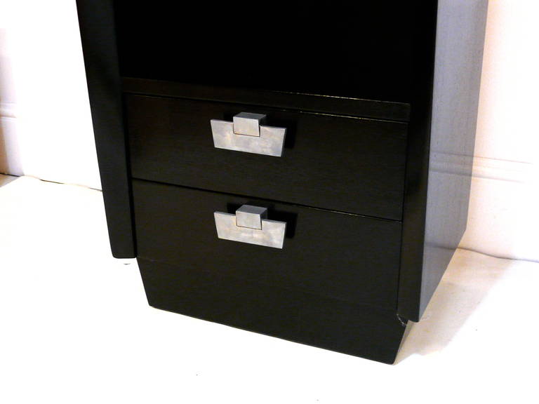 Two-Drawer Nightstand Table with Ebonized Finish In Good Condition For Sale In New York, NY