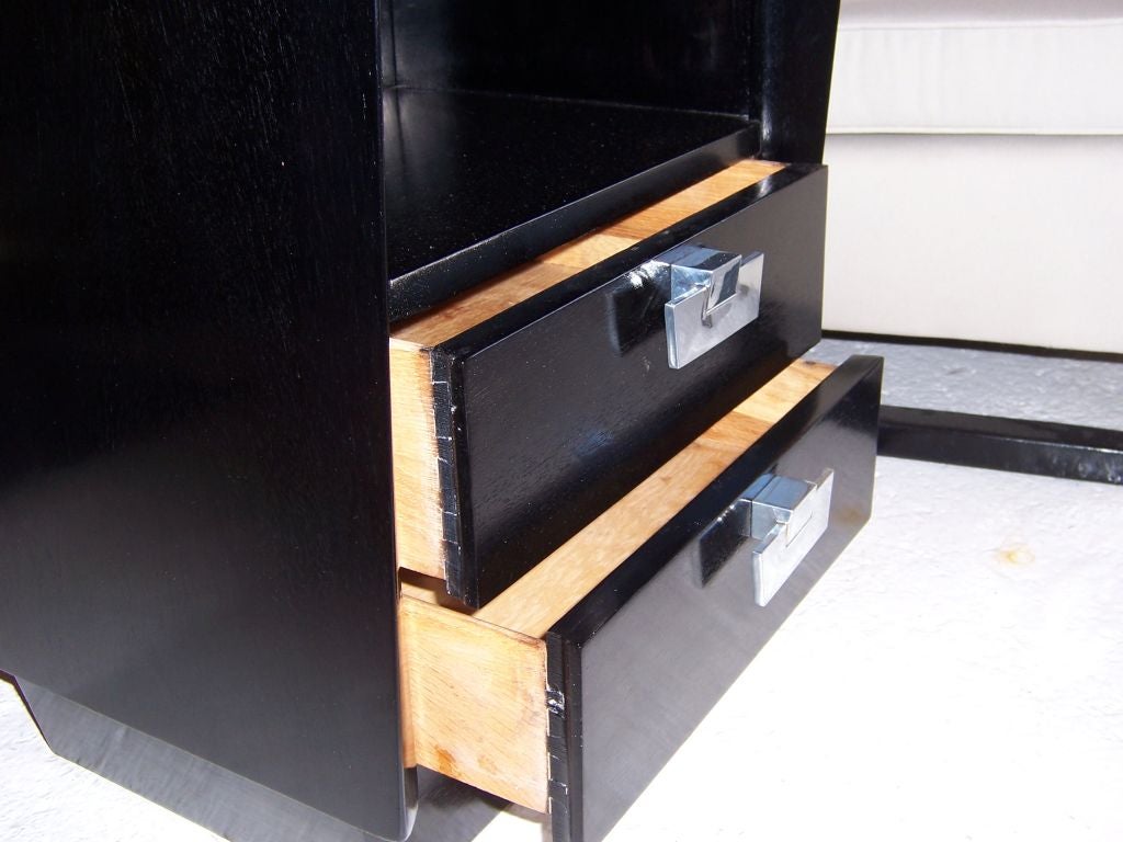 Mahogany Two-Drawer Nightstand Table with Ebonized Finish For Sale