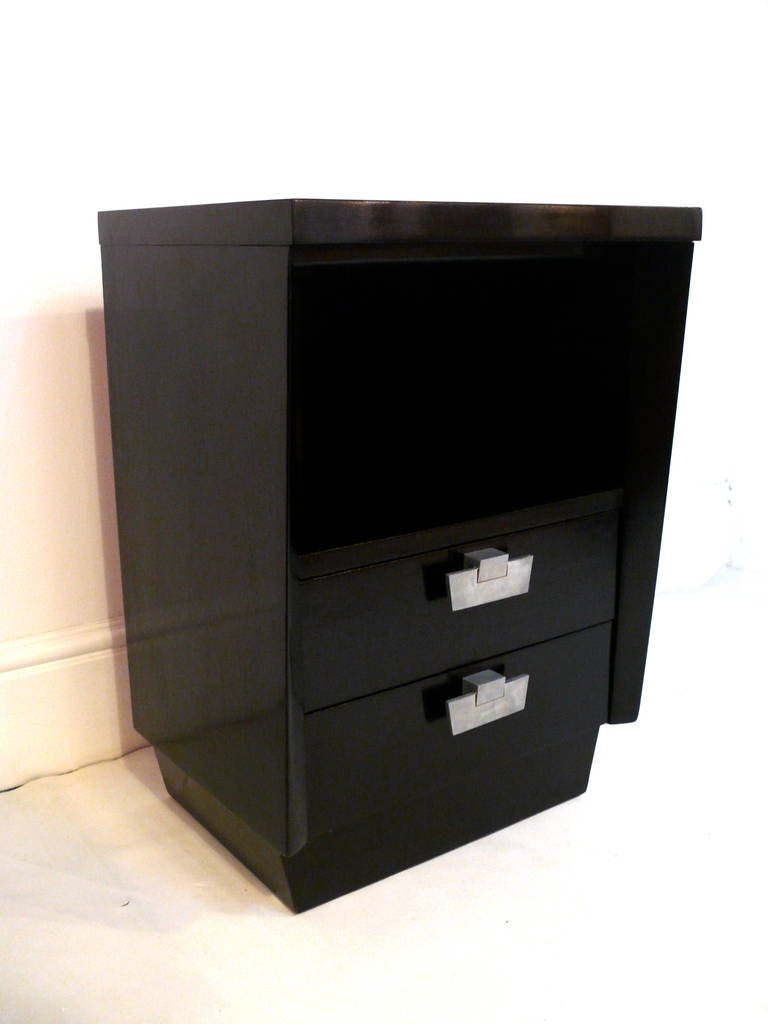 Two-Drawer Nightstand Table with Ebonized Finish For Sale 1