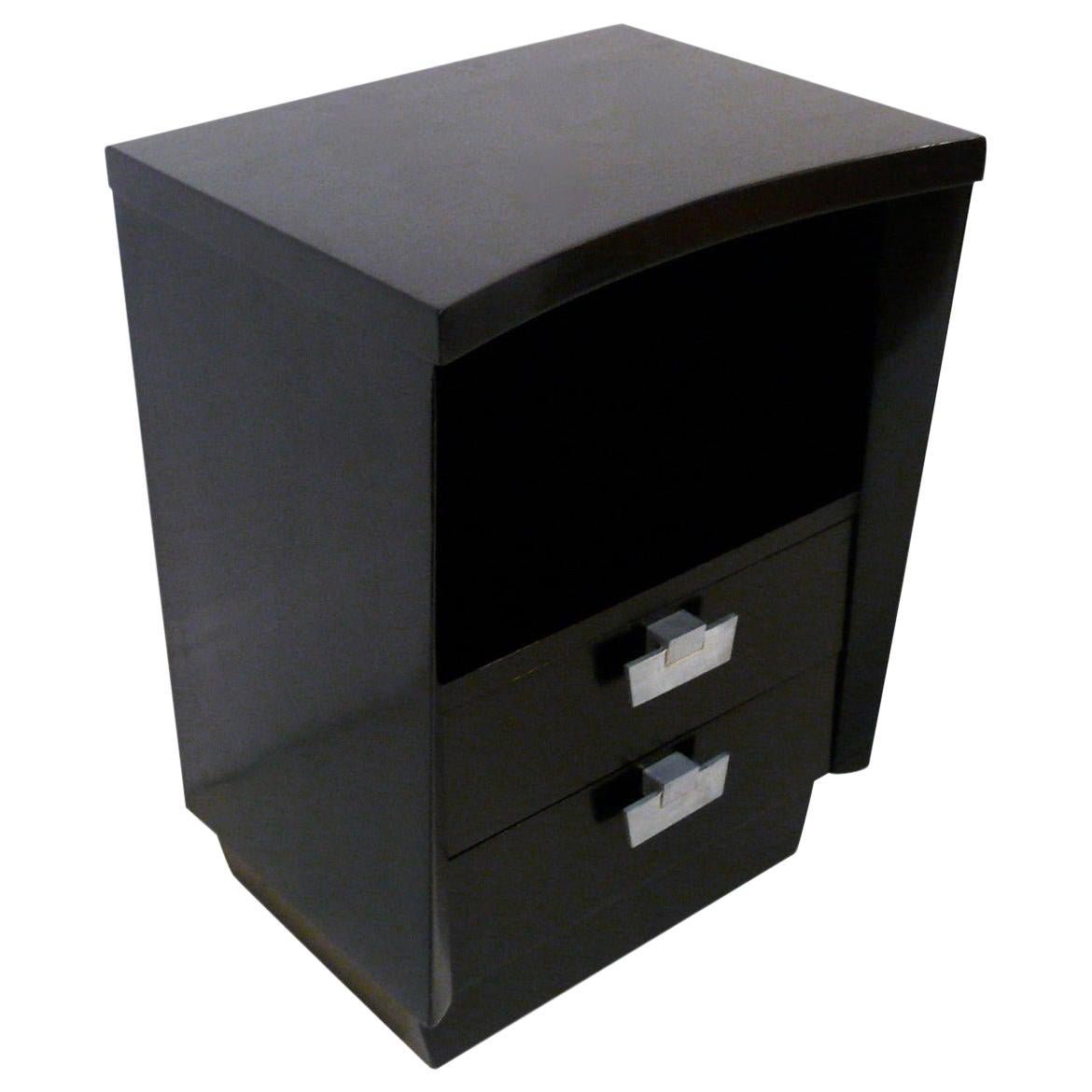 Two-Drawer Nightstand Table with Ebonized Finish For Sale