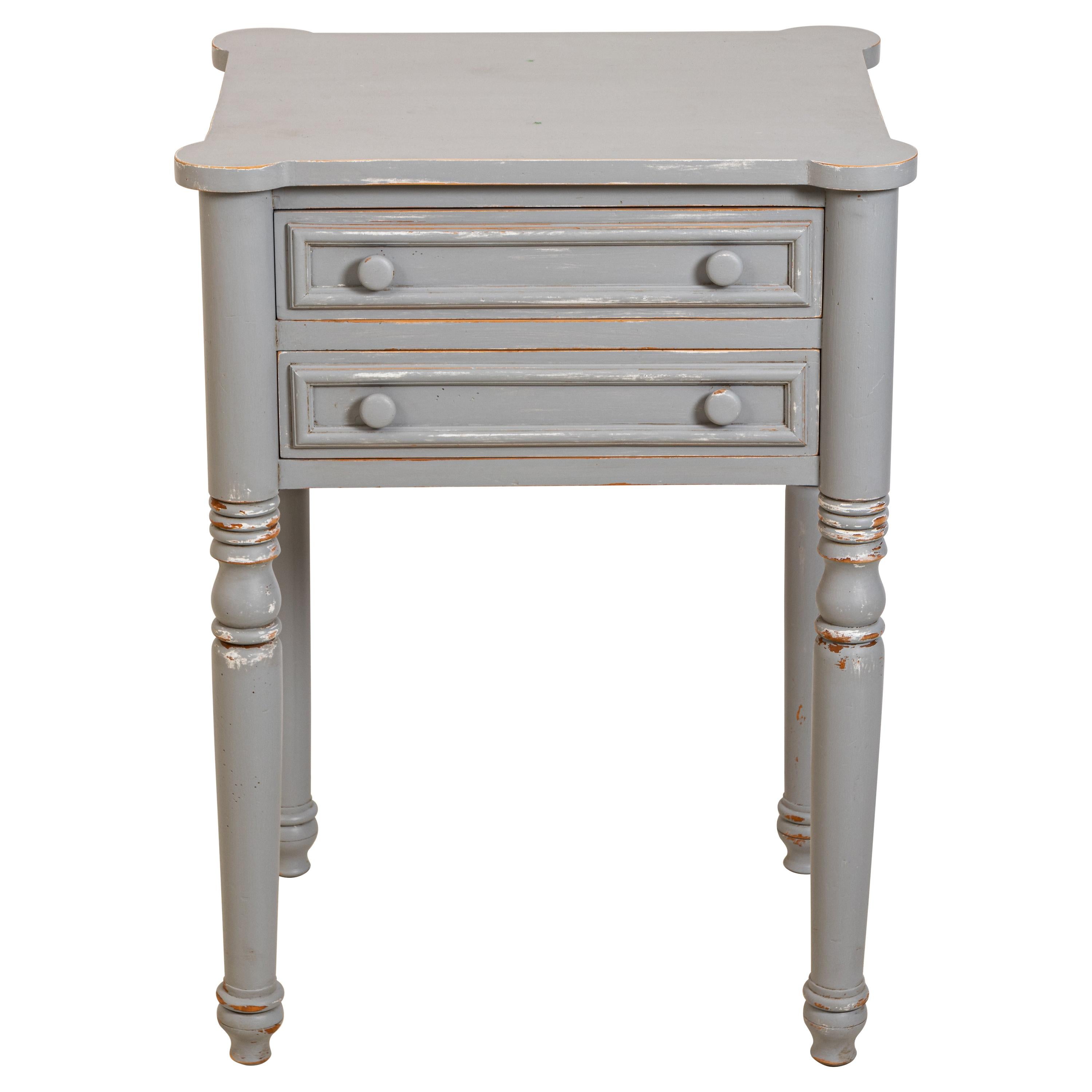 Two-Drawer Painted Distressed Table For Sale