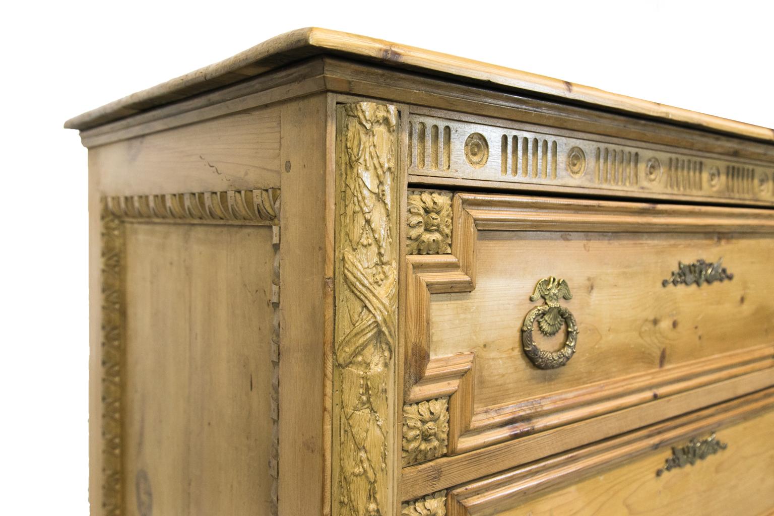 Brass Two-Drawer Pine Chest