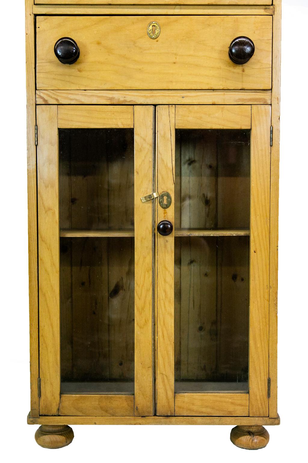 Mid-19th Century Two-Drawer Pine Glass Door Cabinet