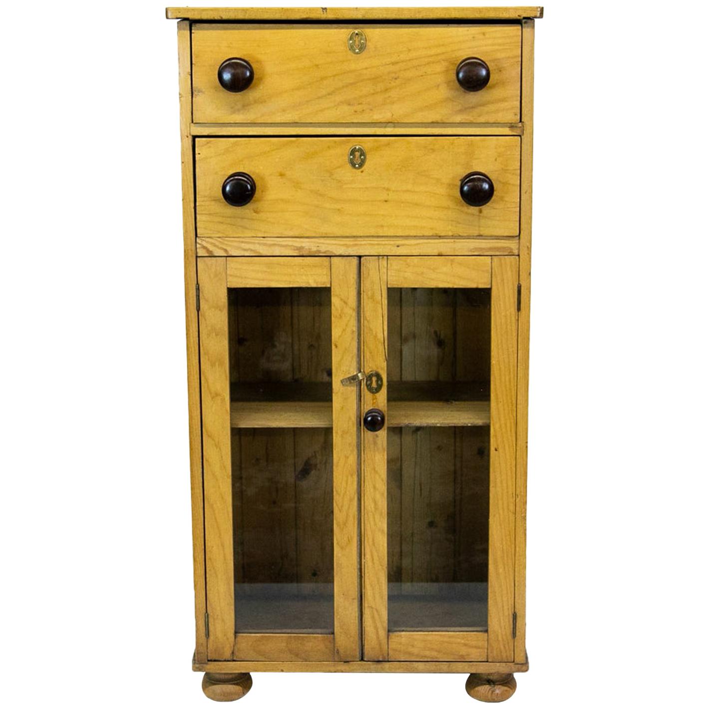 Two-Drawer Pine Glass Door Cabinet