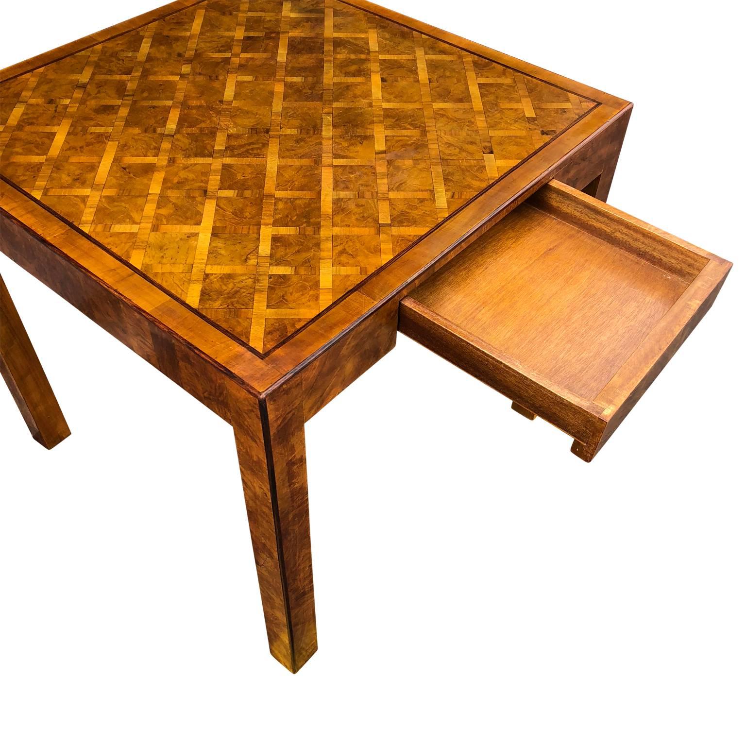 Two-Drawer Square Italian Parquet Game Table, Italy 1960s

$125 flat rate front door delivery includes Washington DC metro, Baltimore and Philadelphia