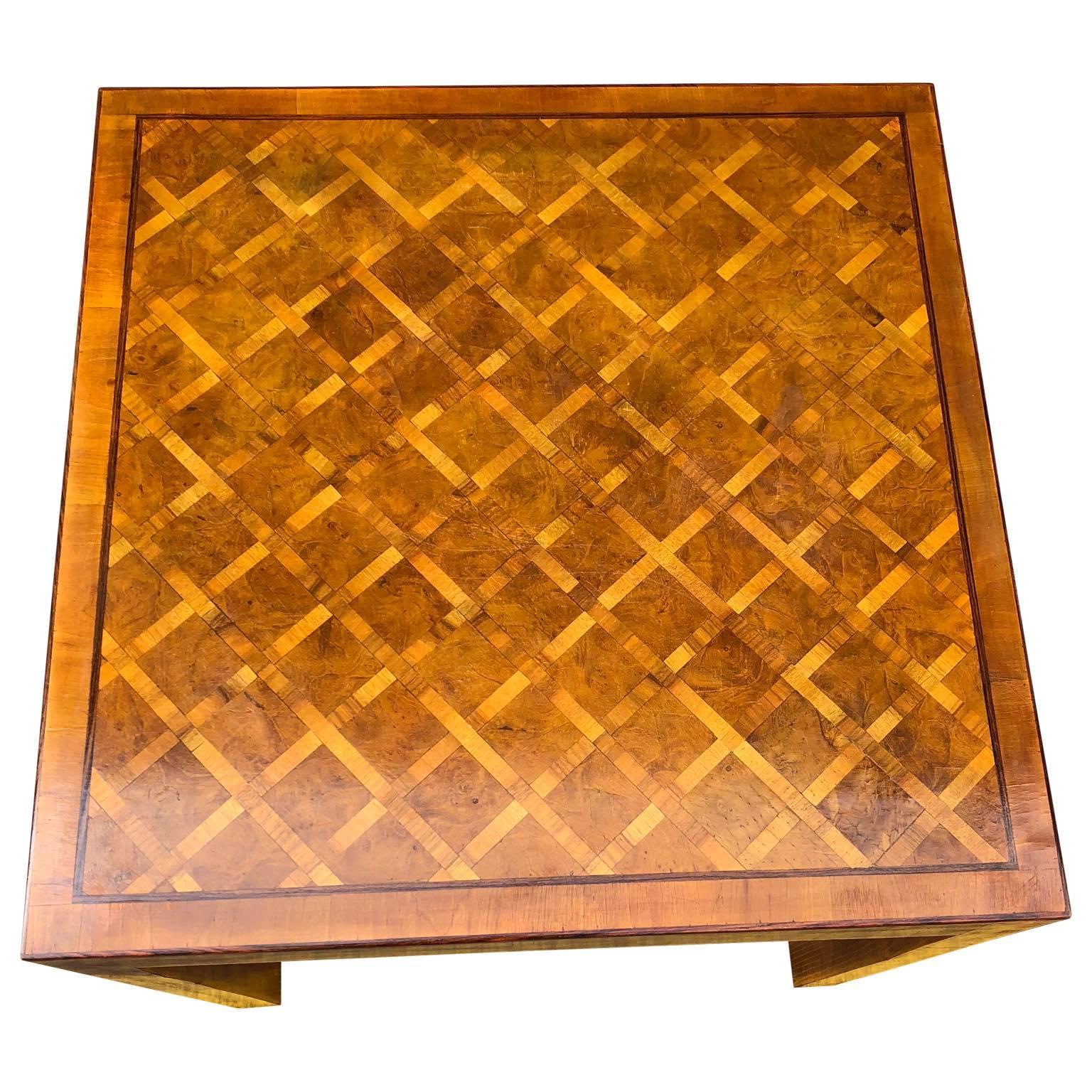 Mid-Century Modern Two-Drawer Square Italian Parquet Game Table, Italy 1960s