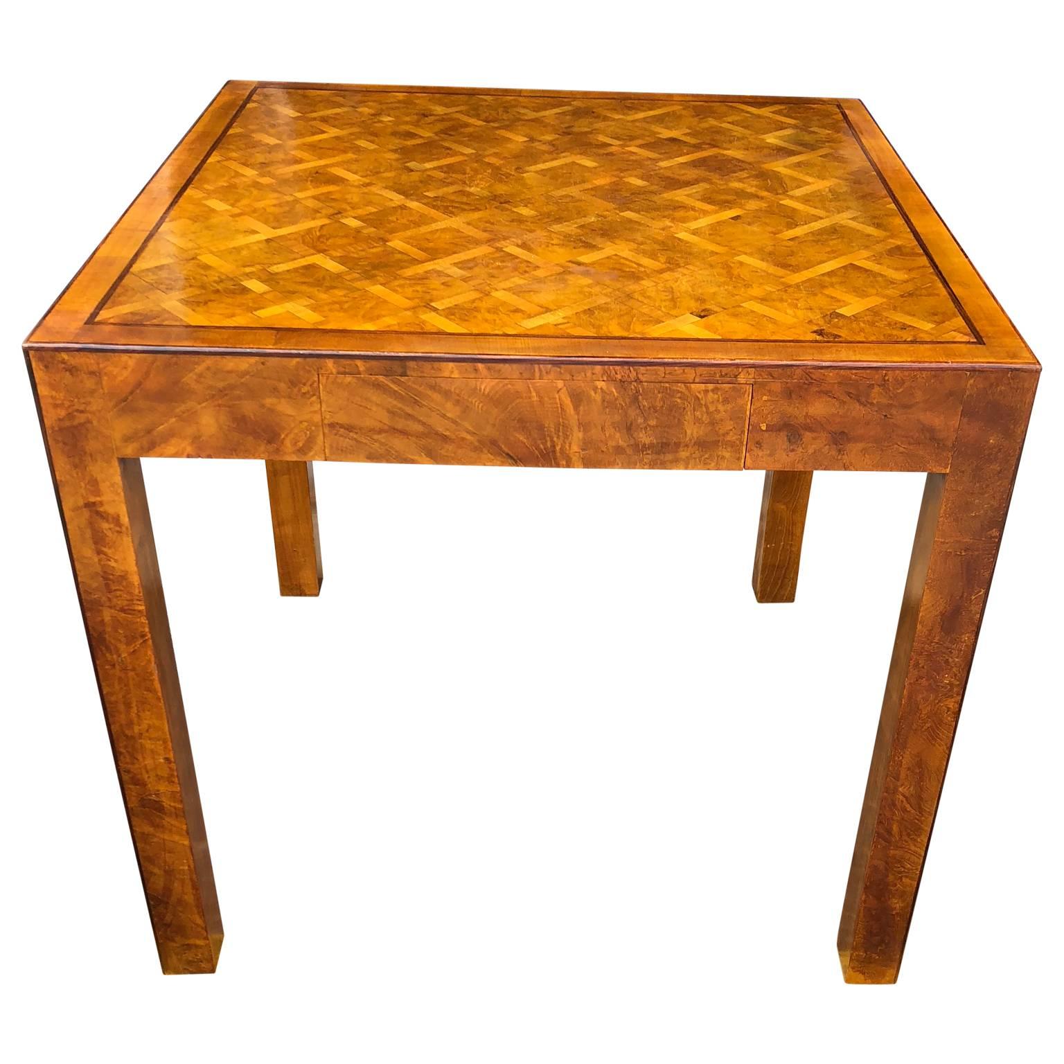 Marquetry Two-Drawer Square Italian Parquet Game Table, Italy 1960s