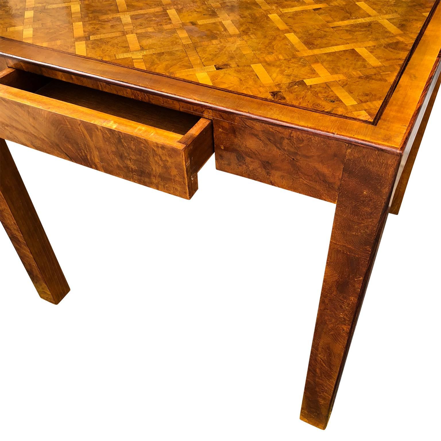 Two-Drawer Square Italian Parquet Game Table, Italy 1960s In Good Condition In Haddonfield, NJ