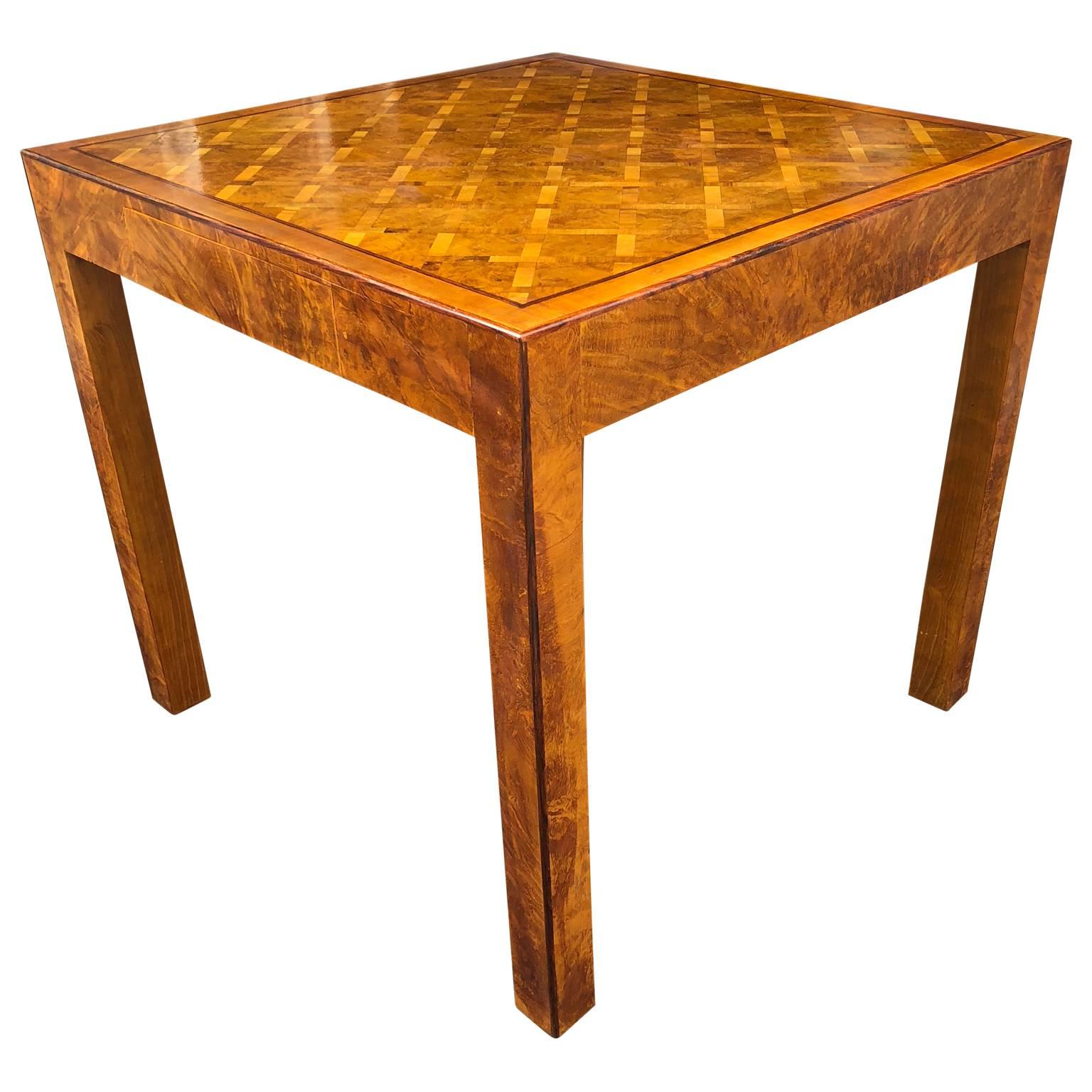 20th Century Two-Drawer Square Italian Parquet Game Table, Italy 1960s