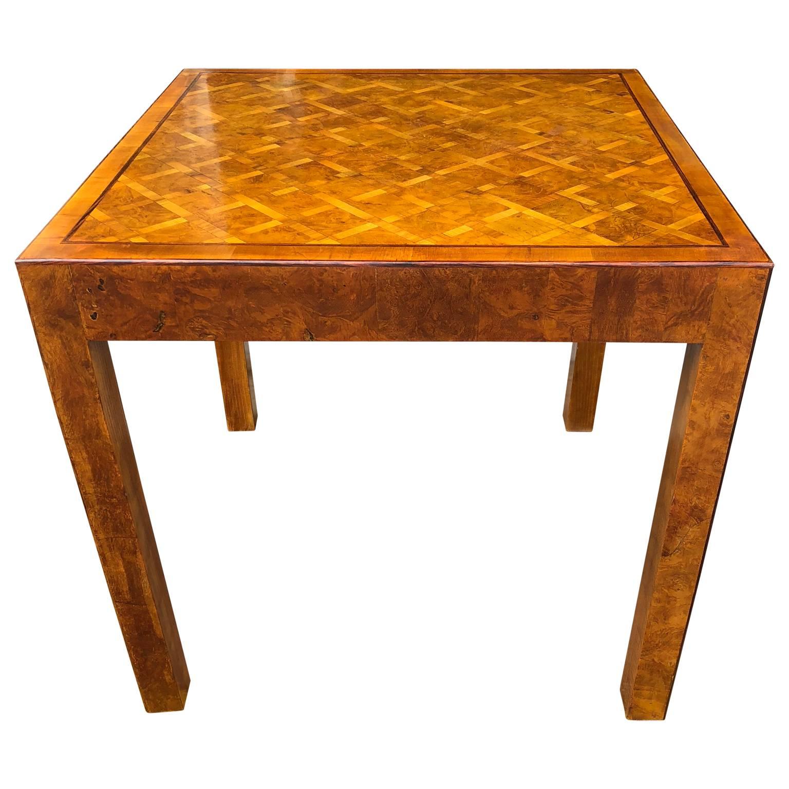 Fruitwood Two-Drawer Square Italian Parquet Game Table, Italy 1960s