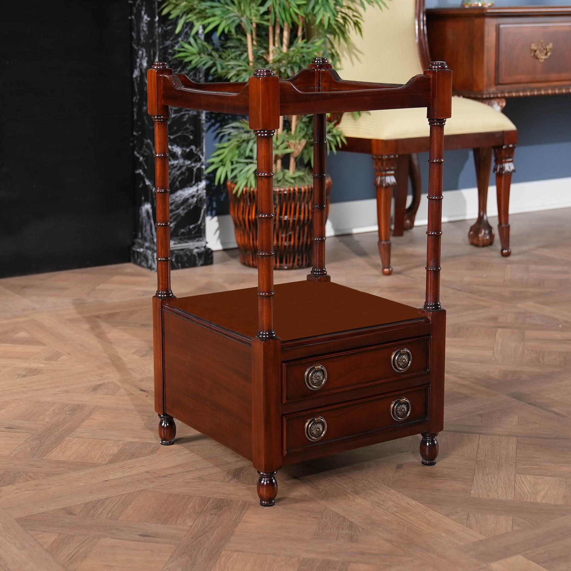Popular for centuries this style of Mahogany Two Drawer Stand was first produced as an etagere which, once broken or damaged, would have been cut down to make an end table. They were in such high demand that cabinet makers began producing them as