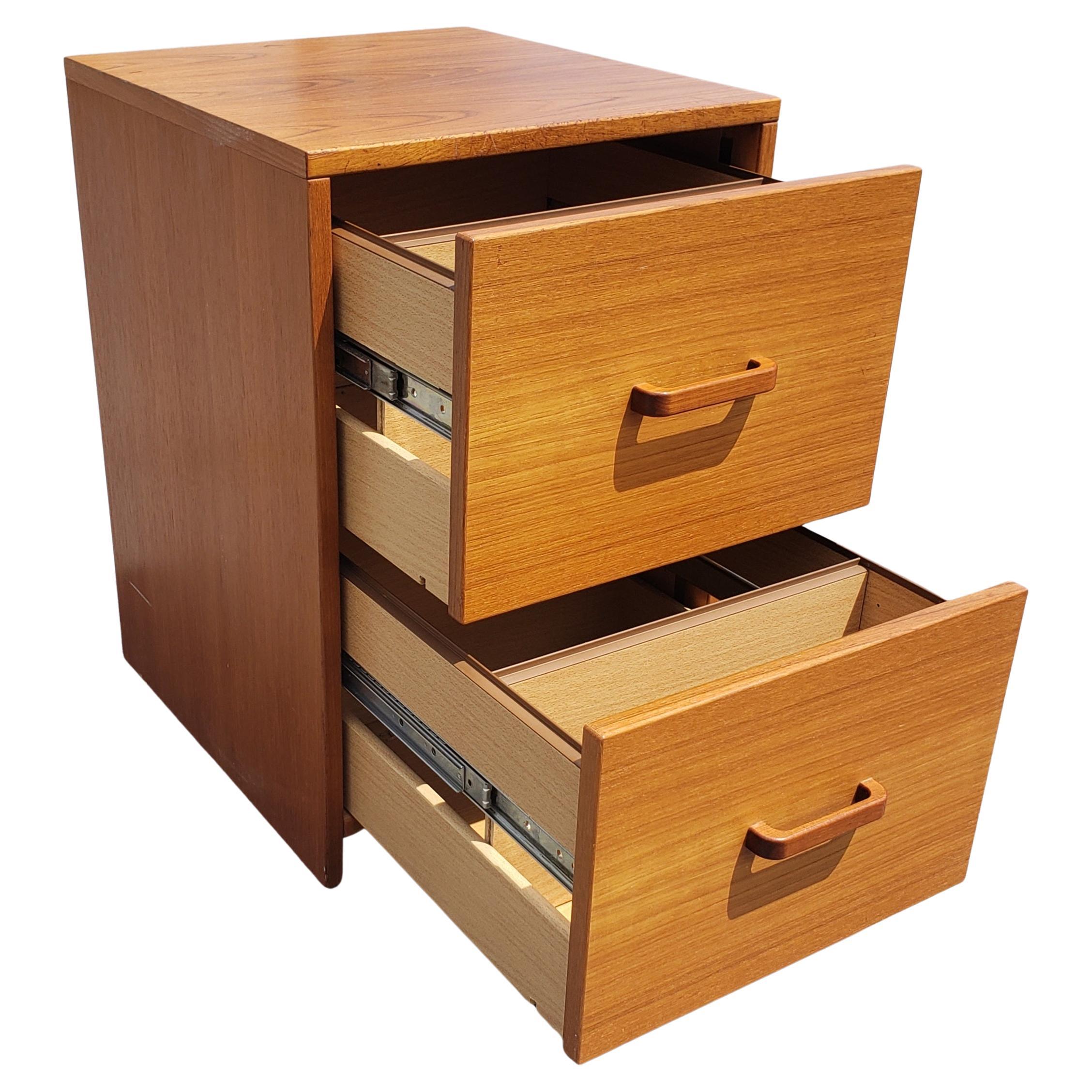 Woodwork Two-Drawer Vertical Teakwood Filing Cabinet on Wheels