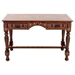 Two Drawer Wood and Bone Inlaid Desk