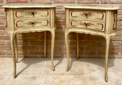 Two Drawers Painted in Light Beige Wood Kidney Nightstands, 1940s, Set of 2