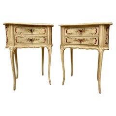 Used Two Drawers Painted in Light Beige Wood Kidney Nightstands, 1940s, Set of 2