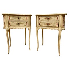 Retro Two Drawers Painted in Light Beige Wood Kidney Nightstands, 1940s, Set of 2