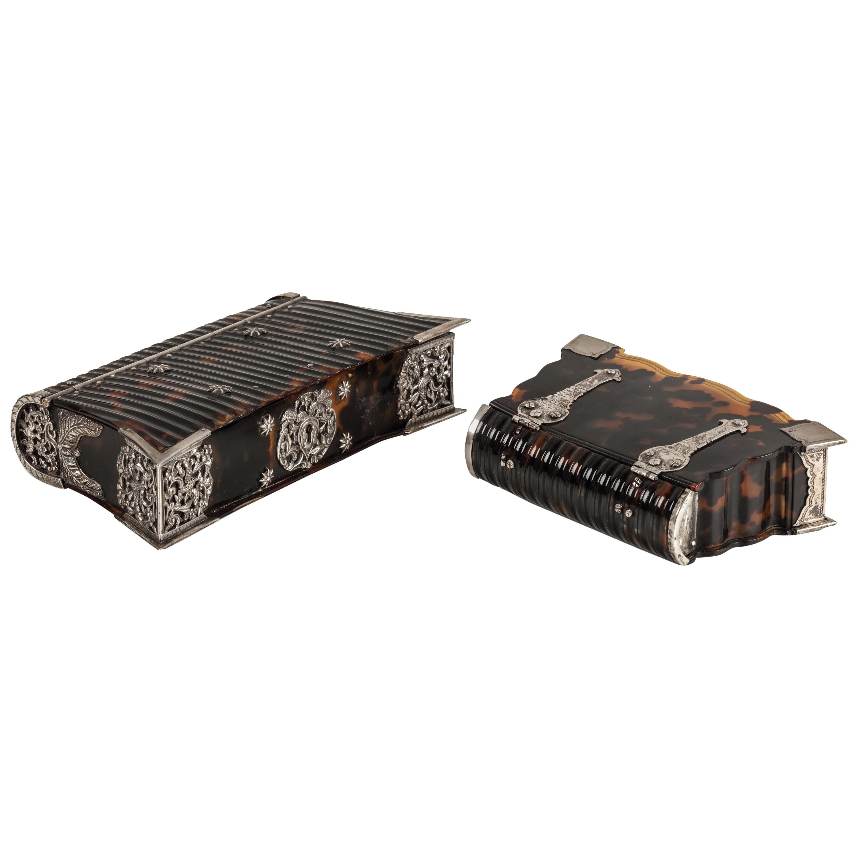 Two Dutch Colonial Tortoiseshell Bible Boxes with Silver Mounts, 18th Century For Sale
