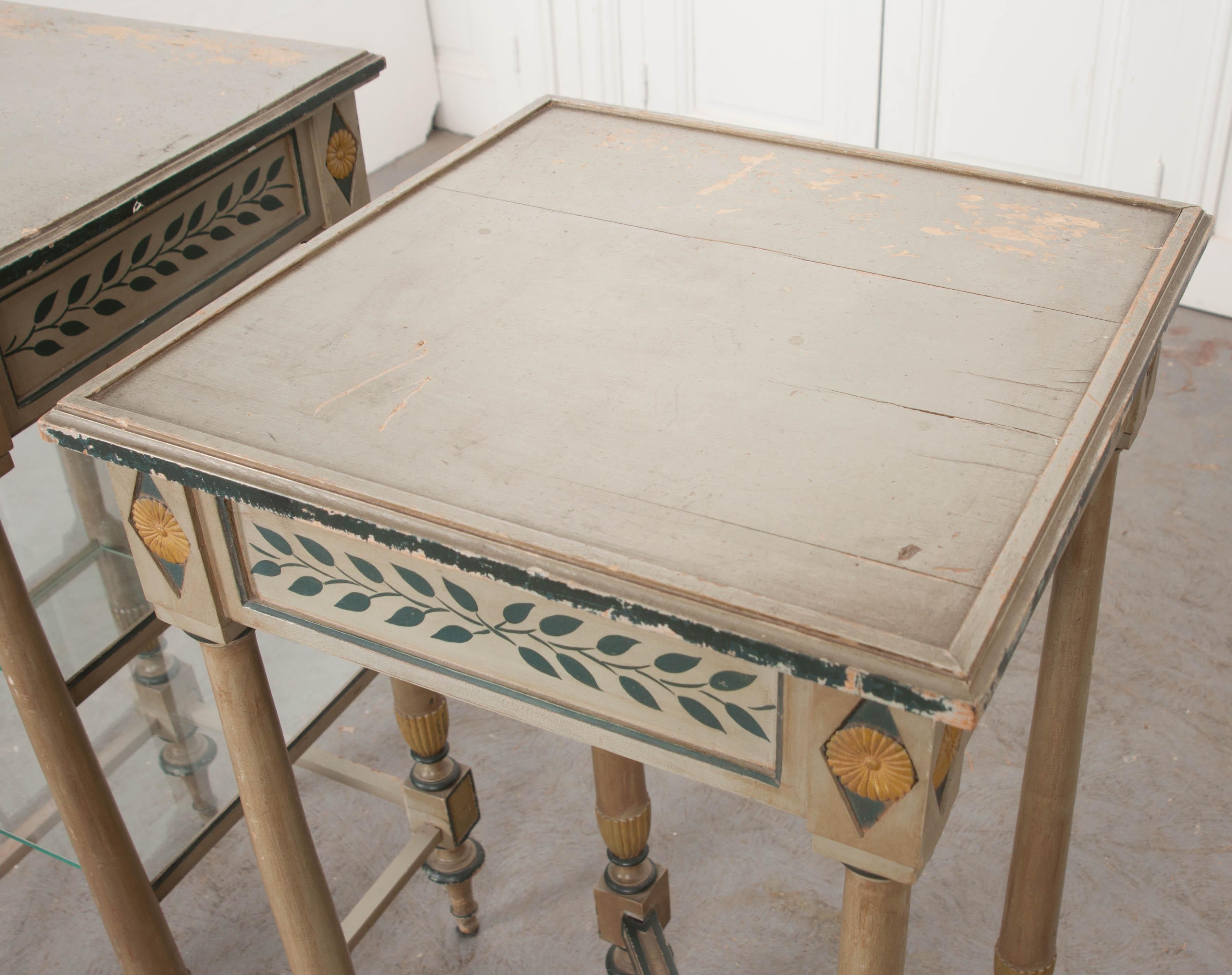 Hand-Painted Two Dutch Early 20th Century Side Tables