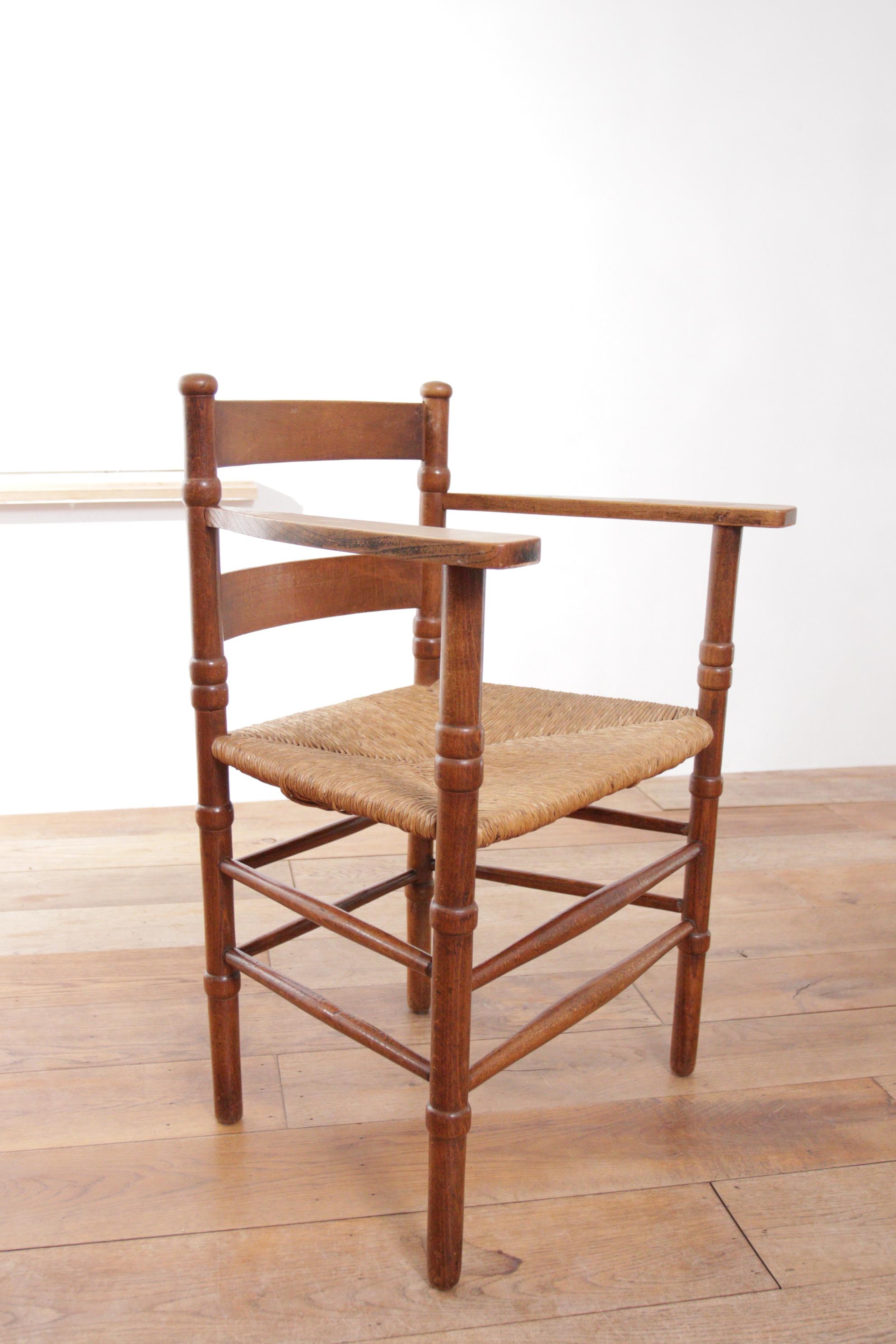 Two Dutch Rural Art Deco Ladder Back Oak Rush Seat Armchairs 1930's 7
