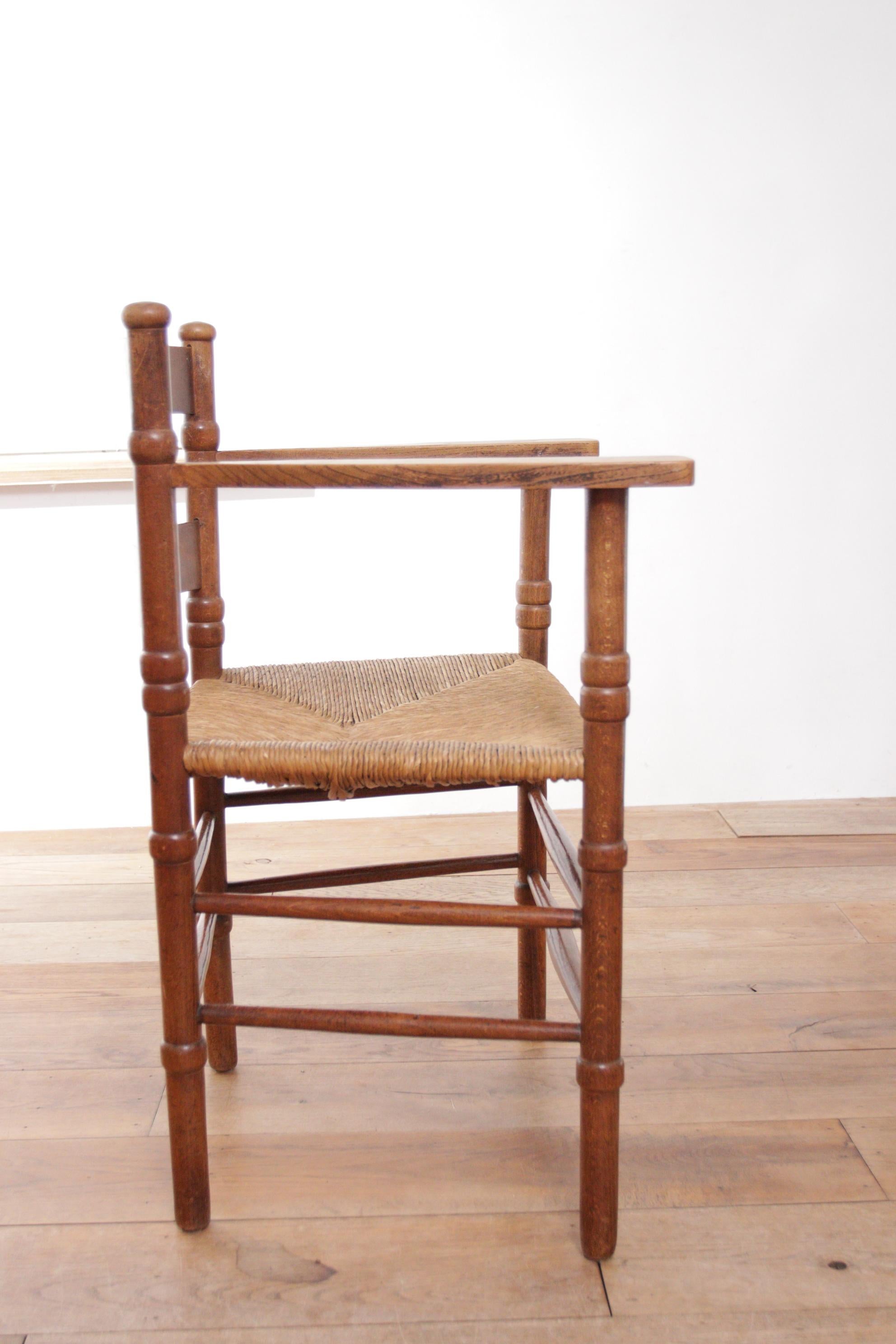 Two Dutch Rural Art Deco Ladder Back Oak Rush Seat Armchairs 1930's 8
