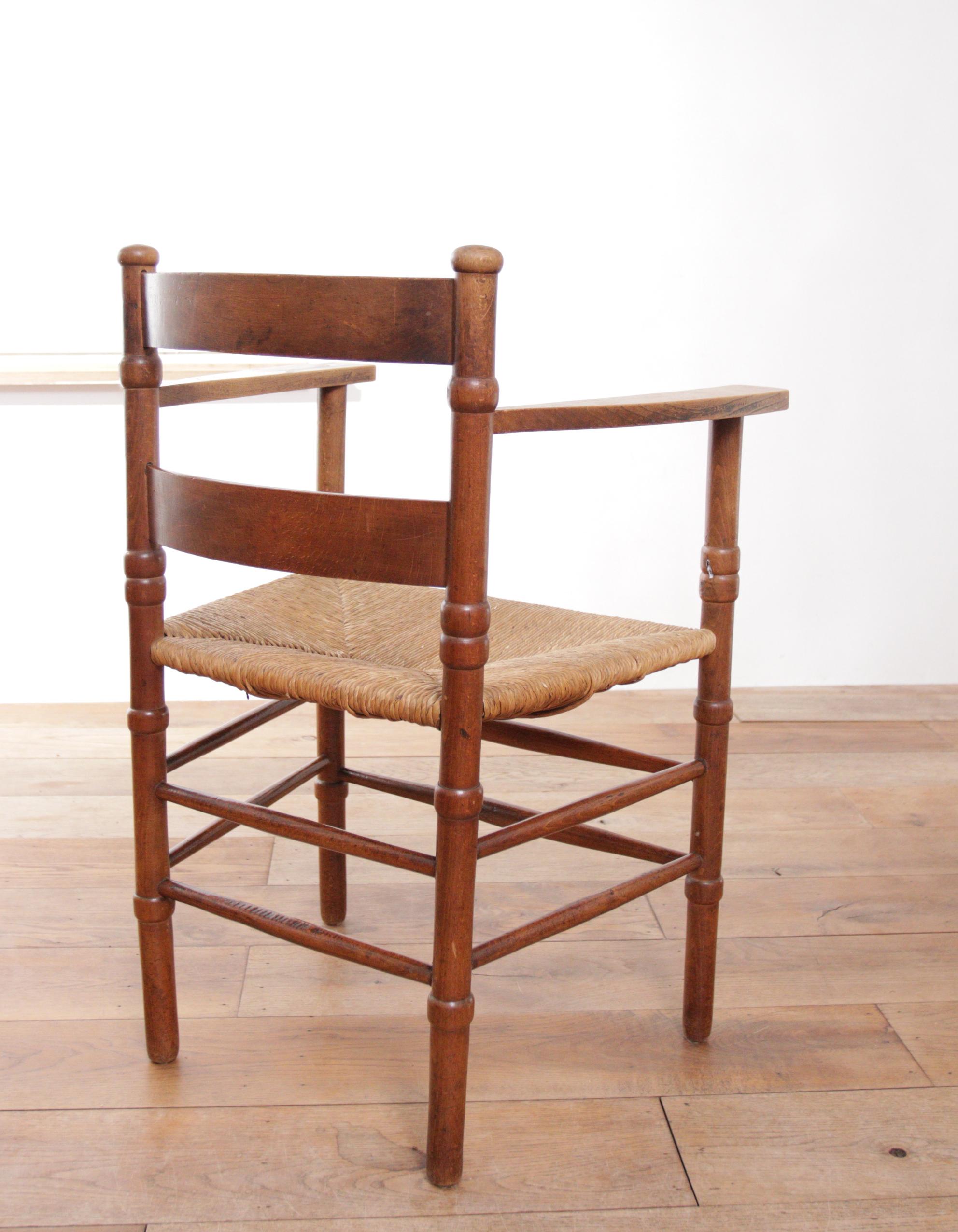 Two Dutch Rural Art Deco Ladder Back Oak Rush Seat Armchairs 1930's 9
