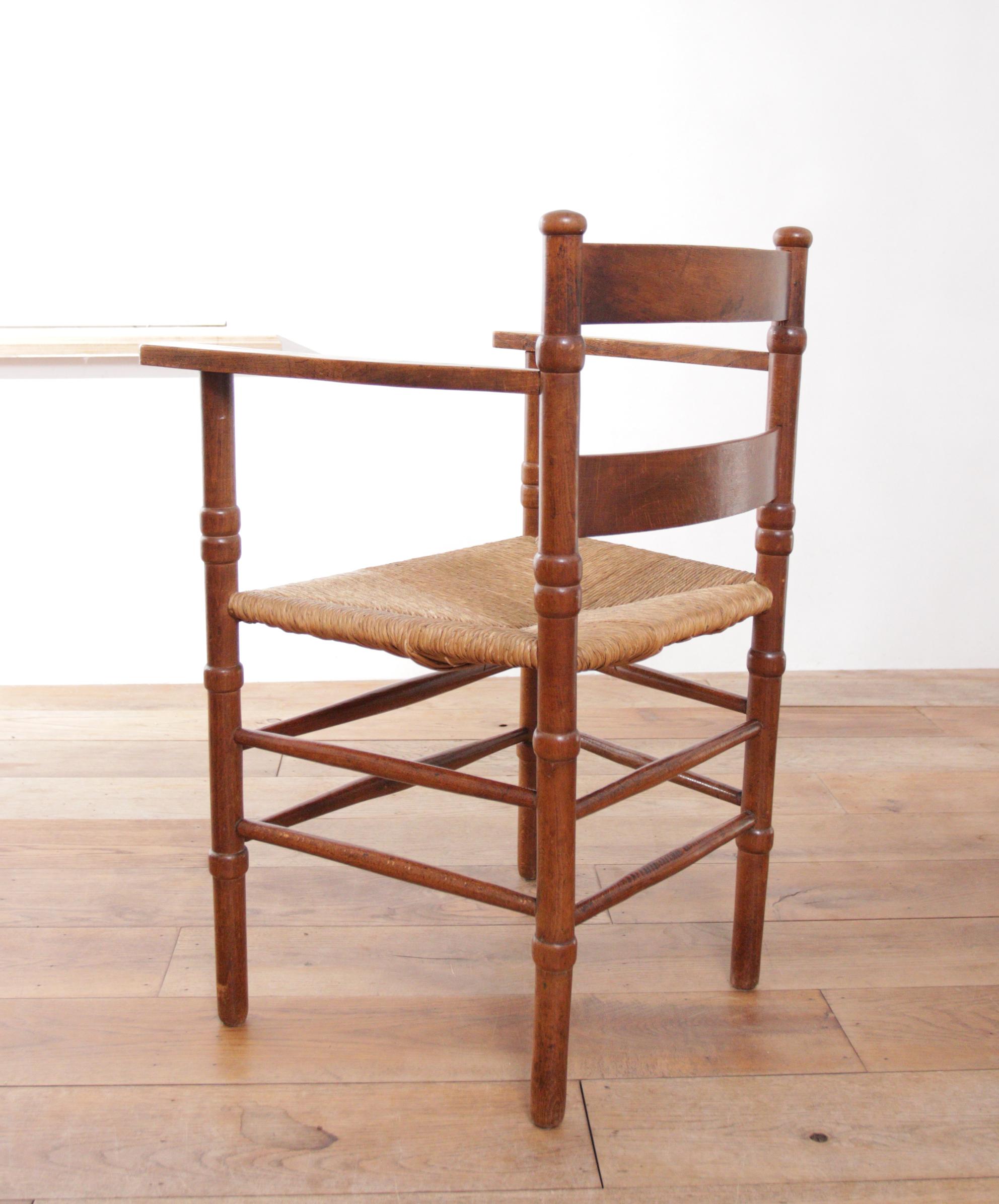 Two Dutch Rural Art Deco Ladder Back Oak Rush Seat Armchairs 1930's 10