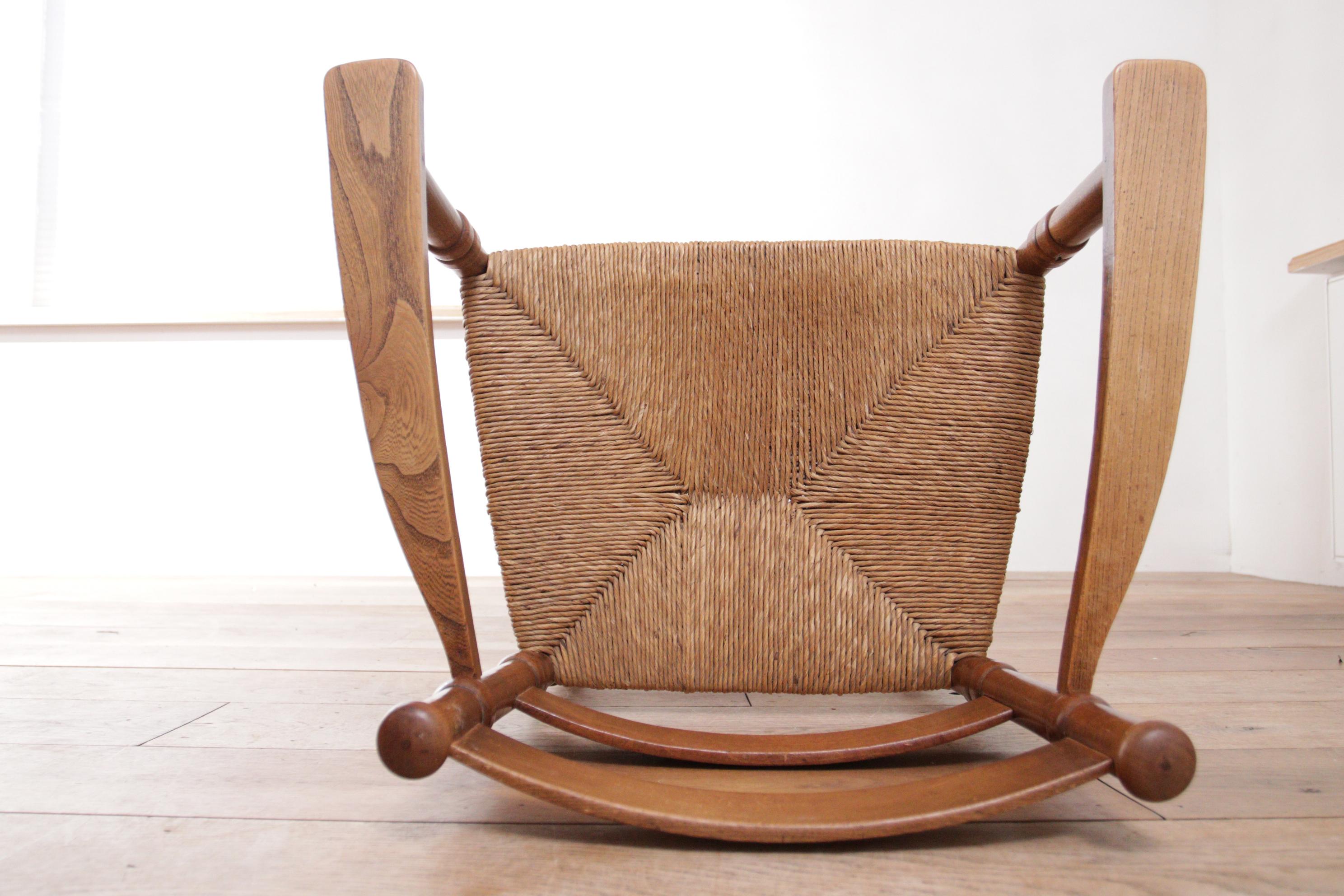 Two Dutch Rural Art Deco Ladder Back Oak Rush Seat Armchairs 1930's 12
