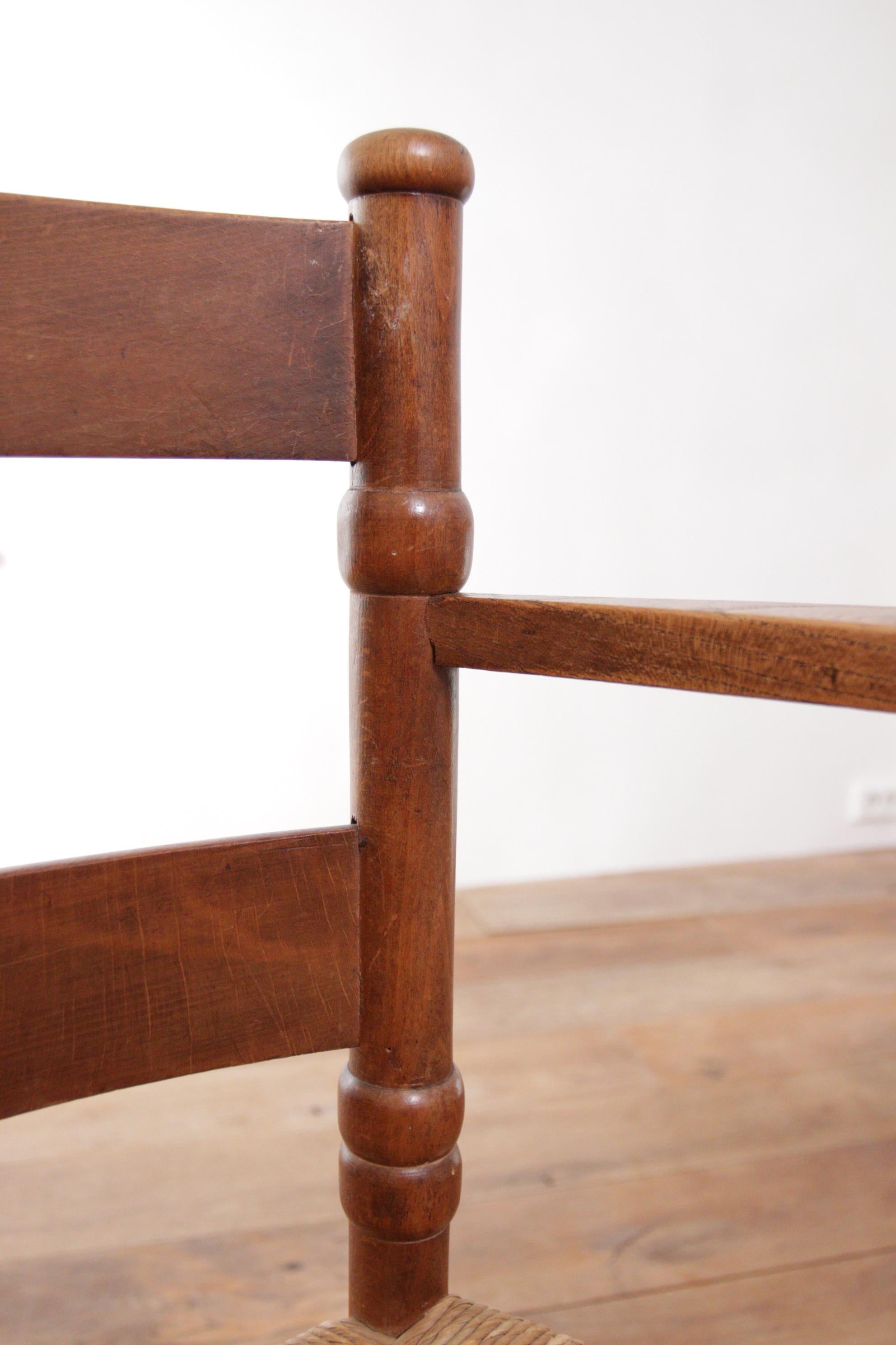 Two Dutch Rural Art Deco Ladder Back Oak Rush Seat Armchairs 1930's 14