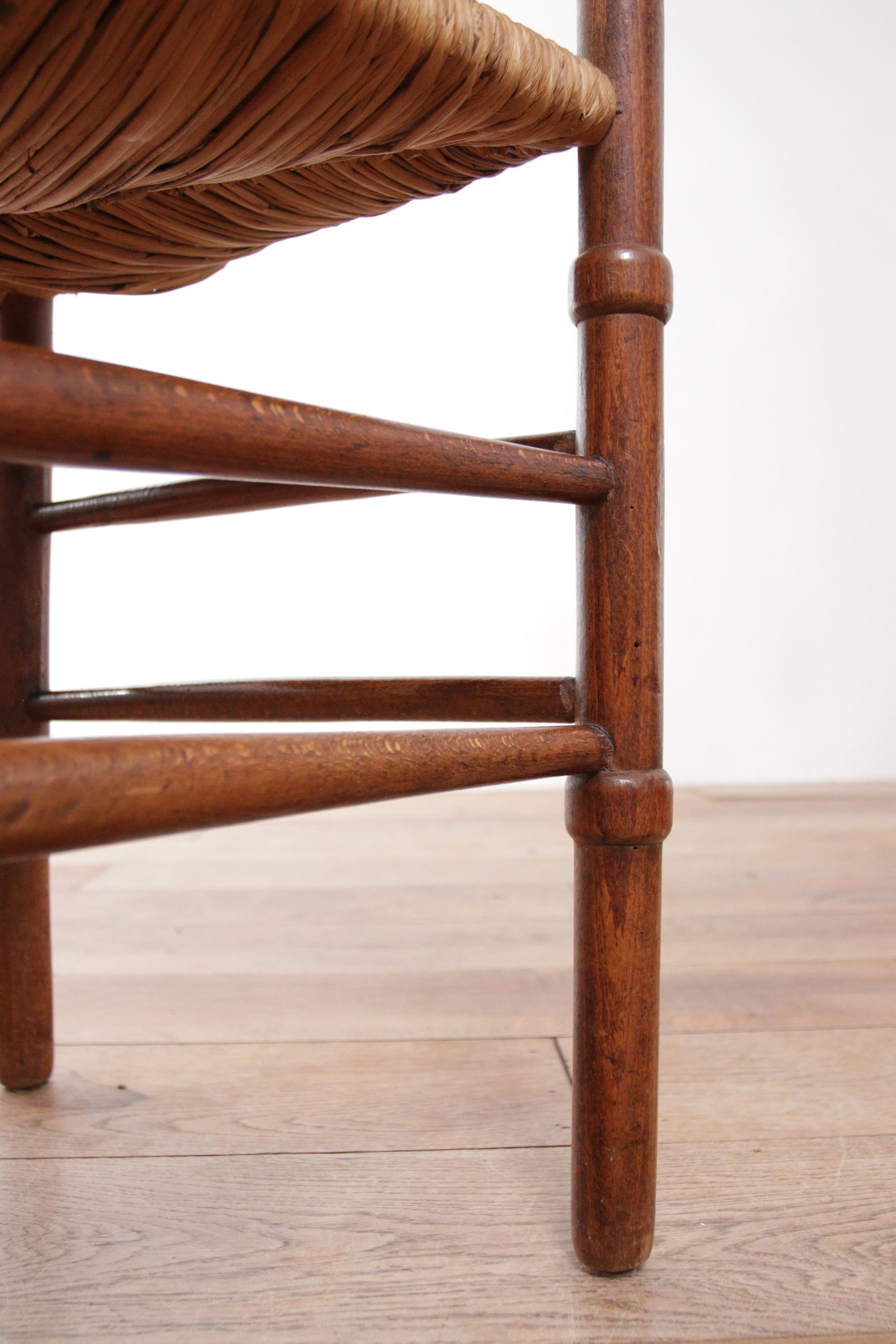 Two Dutch Rural Art Deco Ladder Back Oak Rush Seat Armchairs 1930's 15