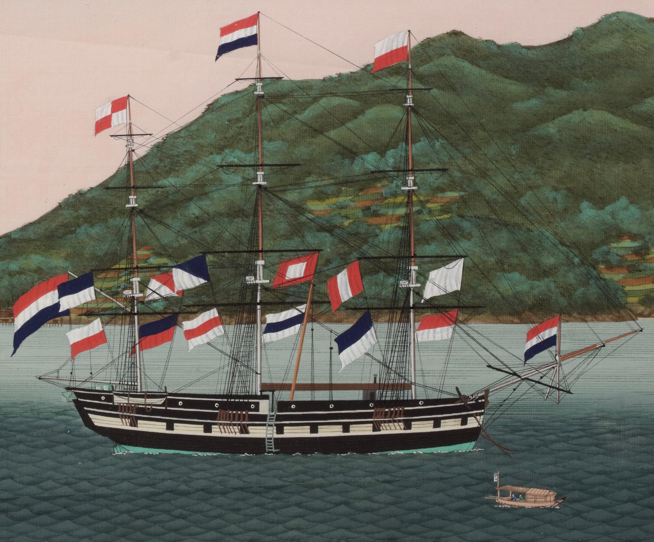 Japanese 'Two Dutch Ships Anchored in the Bay of Nagasaki' by Kawahara Keiga '1786-1860' For Sale