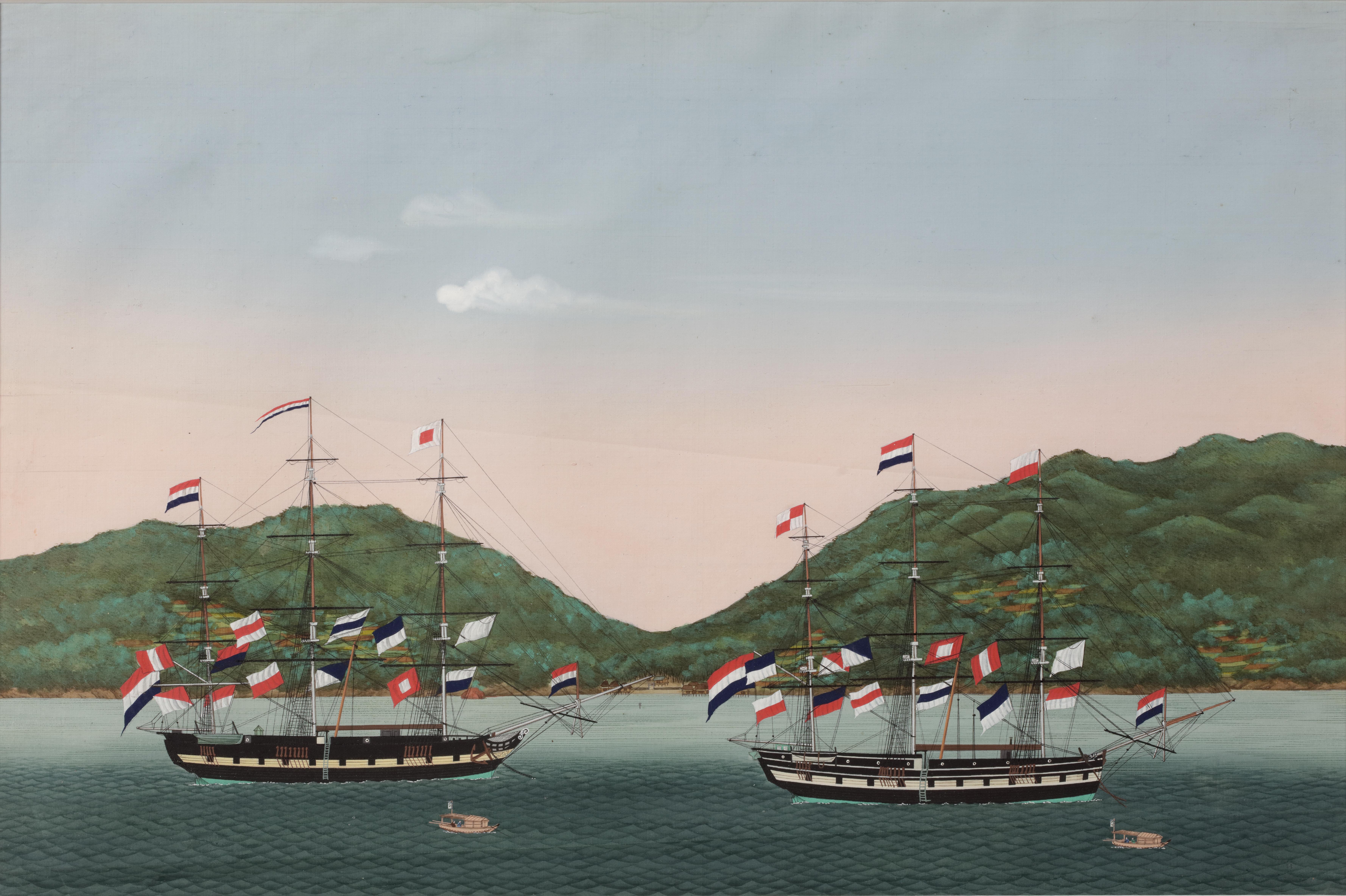 'Two Dutch Ships Anchored in the Bay of Nagasaki' by Kawahara Keiga '1786-1860' For Sale