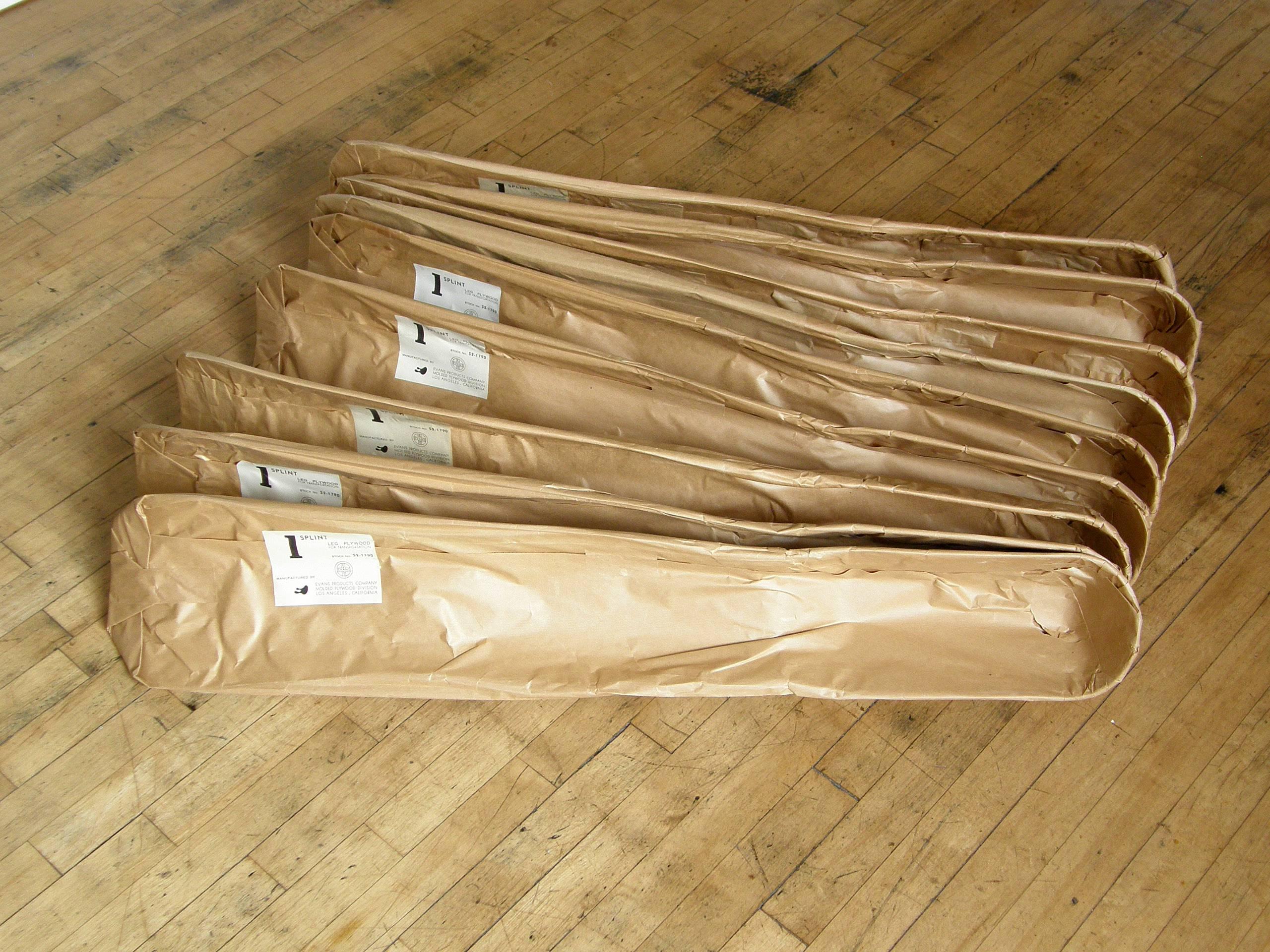 Mid-Century Modern Two Eames Molded Plywood Leg Splints for Evans Only One in Its Original Wrapper