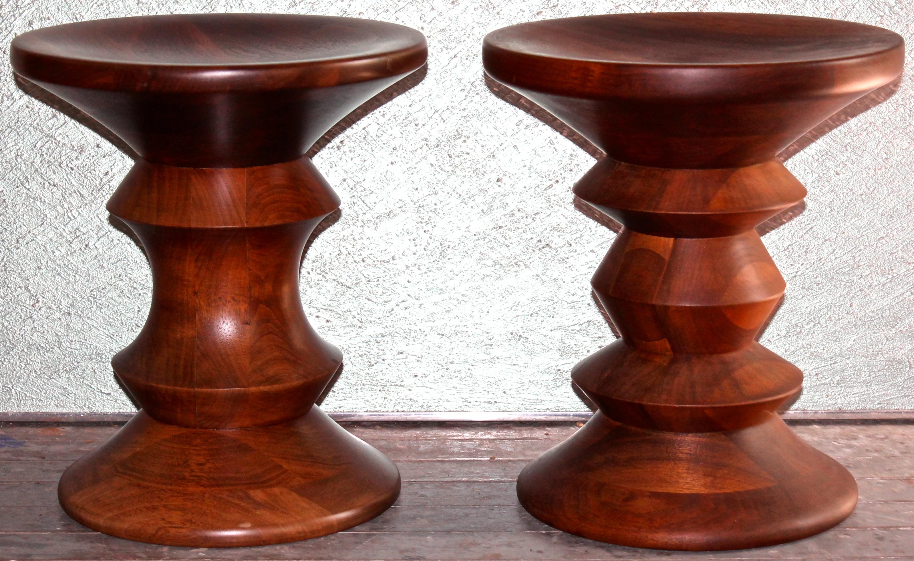 Two Eames 'Time-Life' Walnut Stools 4