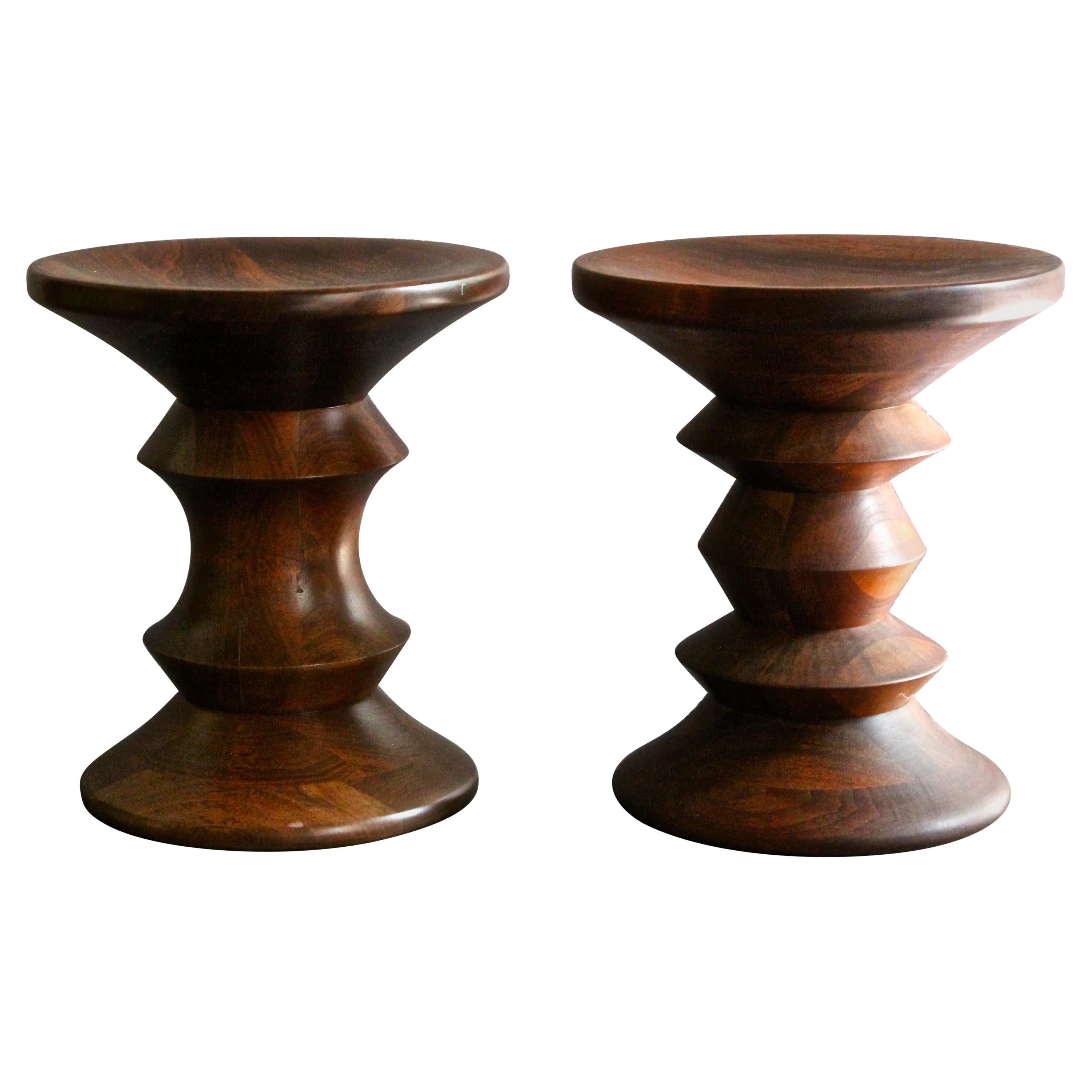 Two Eames 'Time-Life' Walnut Stools