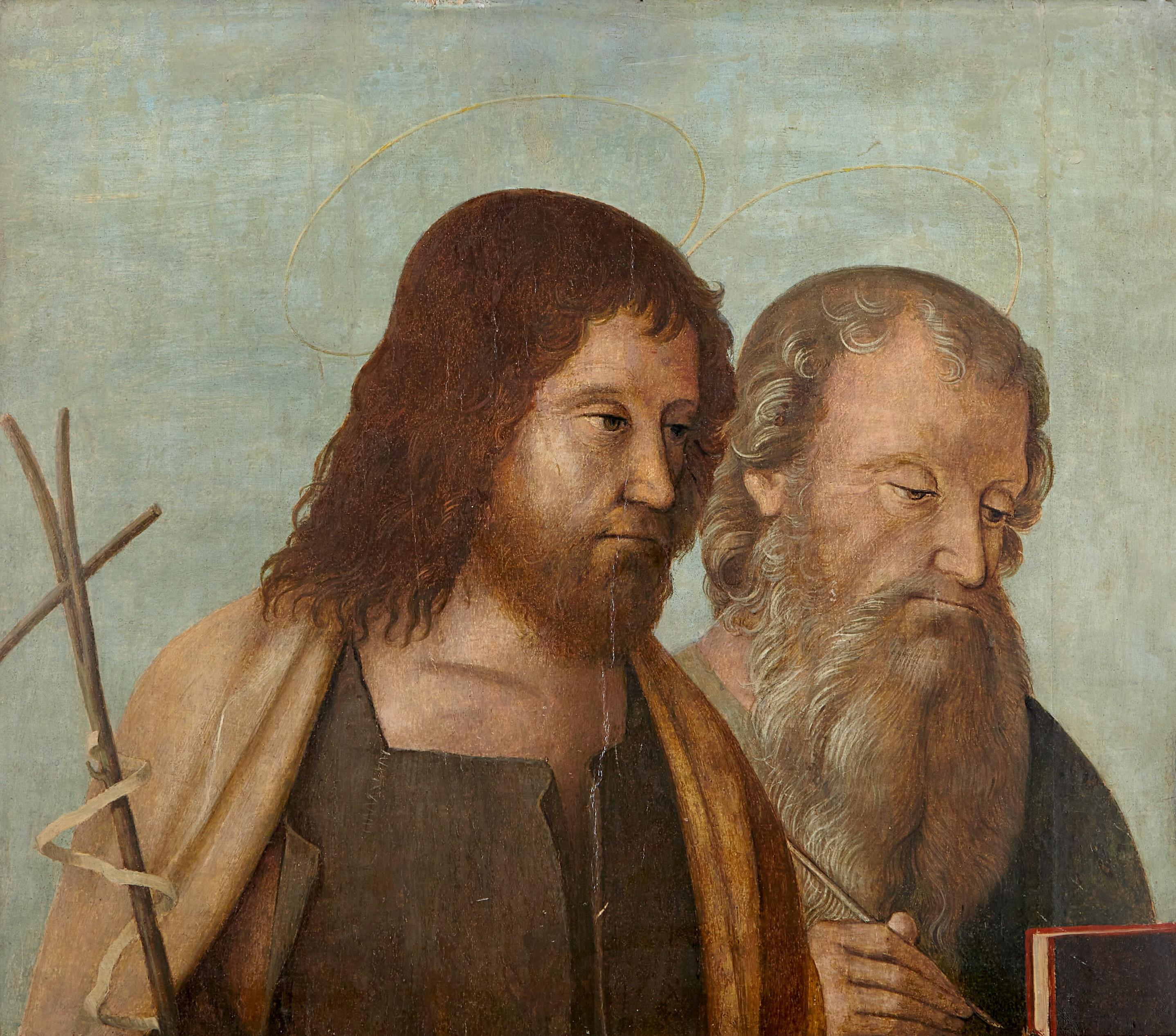 Zwei venezianische Tafelgemälde mit Heiligen und Aposteln aus dem frühen 16. Jahrhundert (Renaissance) im Angebot