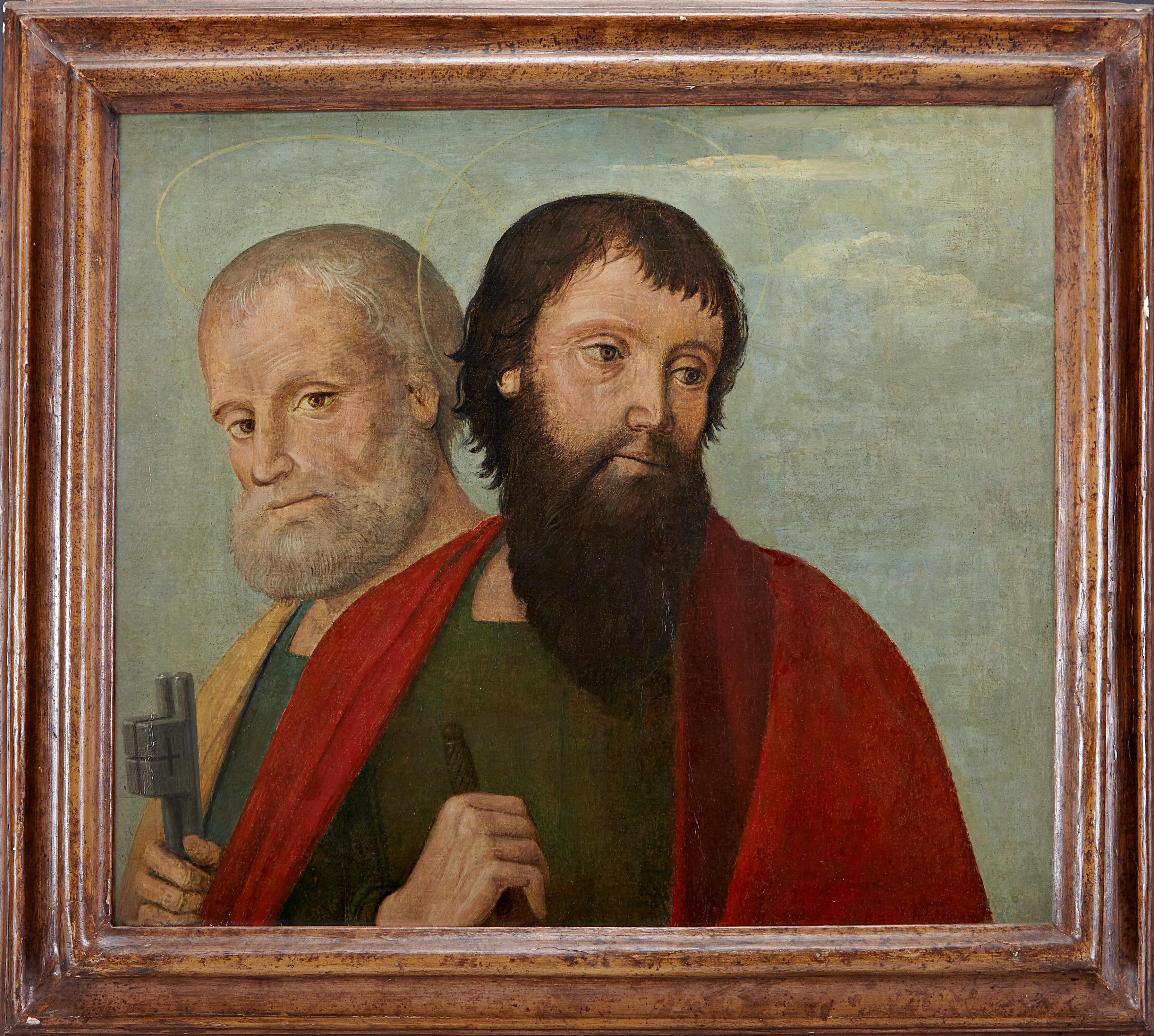 Peint Deux panneaux vénitiens du début du XVIe siècle représentant des saints et des apôtres en vente