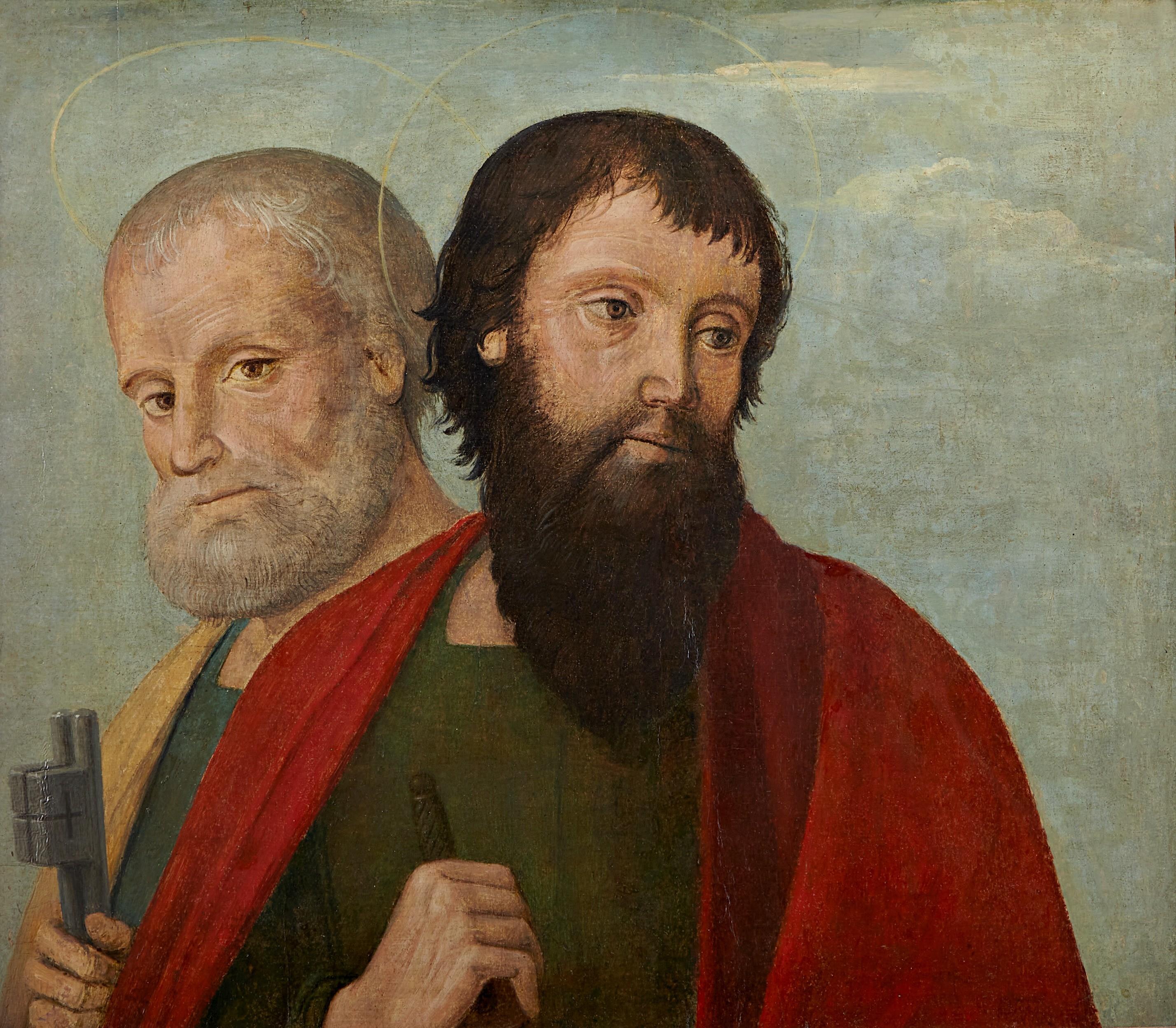 Zwei venezianische Tafelgemälde mit Heiligen und Aposteln aus dem frühen 16. Jahrhundert im Zustand „Gut“ im Angebot in Leesburg, VA