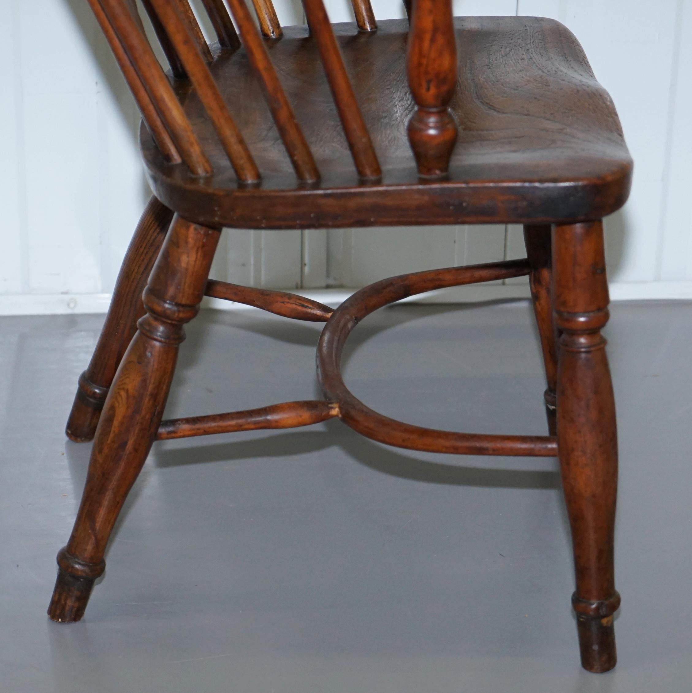 Two Early 19th Century Burr Yew Wood & Elm Windsor Armchairs Part Set of Four 14