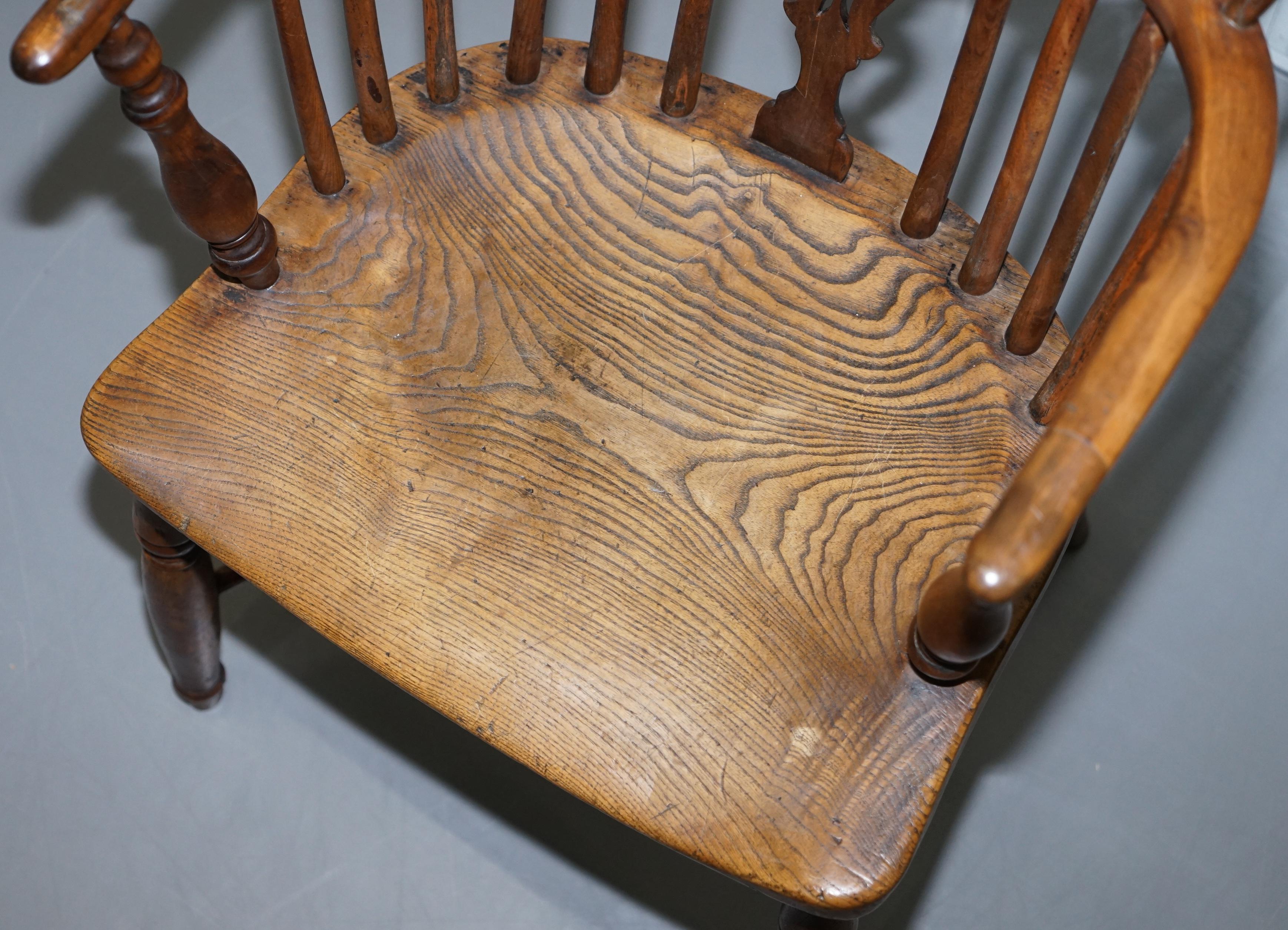 English Two Early 19th Century Burr Yew Wood & Elm Windsor Armchairs Part Set of Four