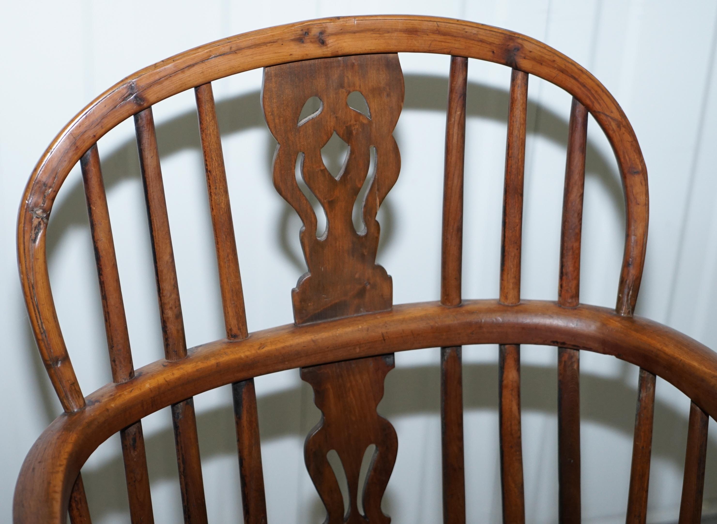 Hand-Crafted Two Early 19th Century Burr Yew Wood & Elm Windsor Armchairs Part Set of Four