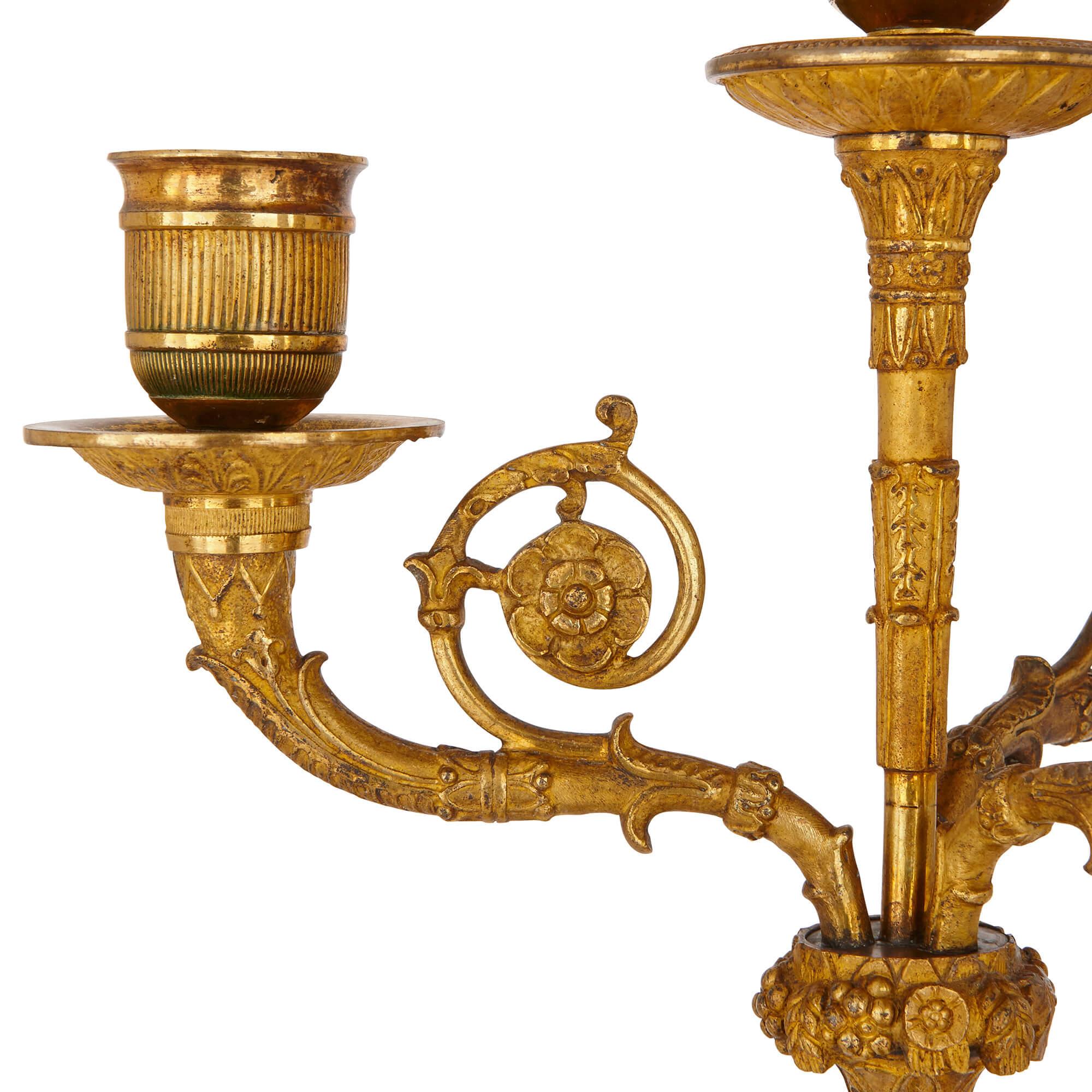 Two Early 19th Century French Empire Gilt Bronze Candelabra In Excellent Condition For Sale In London, GB