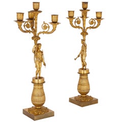 Two Early 19th Century French Empire Gilt Bronze Candelabra