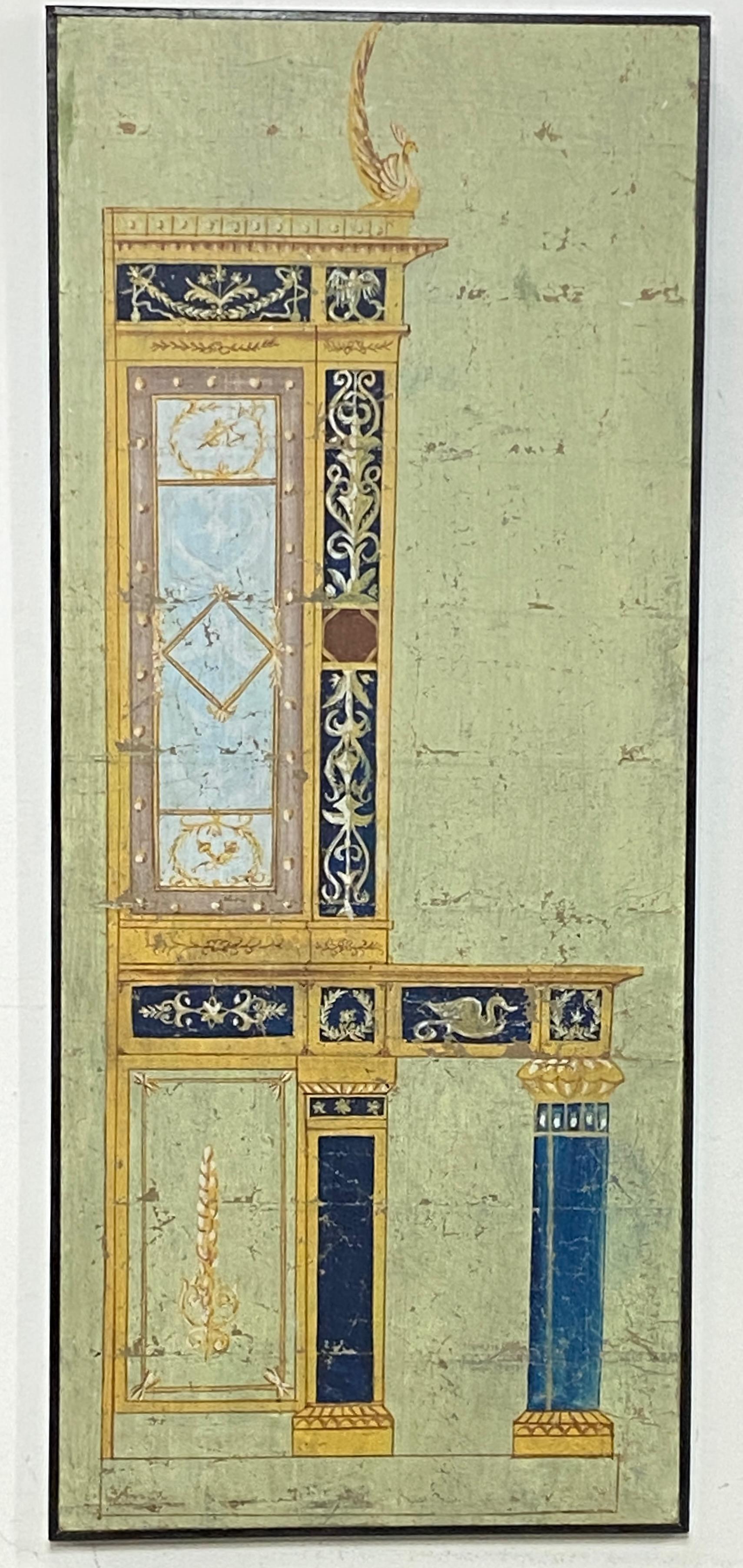 Paper Two Early 19th Century French Hand Painted Neoclassical Screen Panels For Sale