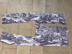 Two Early 19th Century French Purple Toile De Jouy Fragments