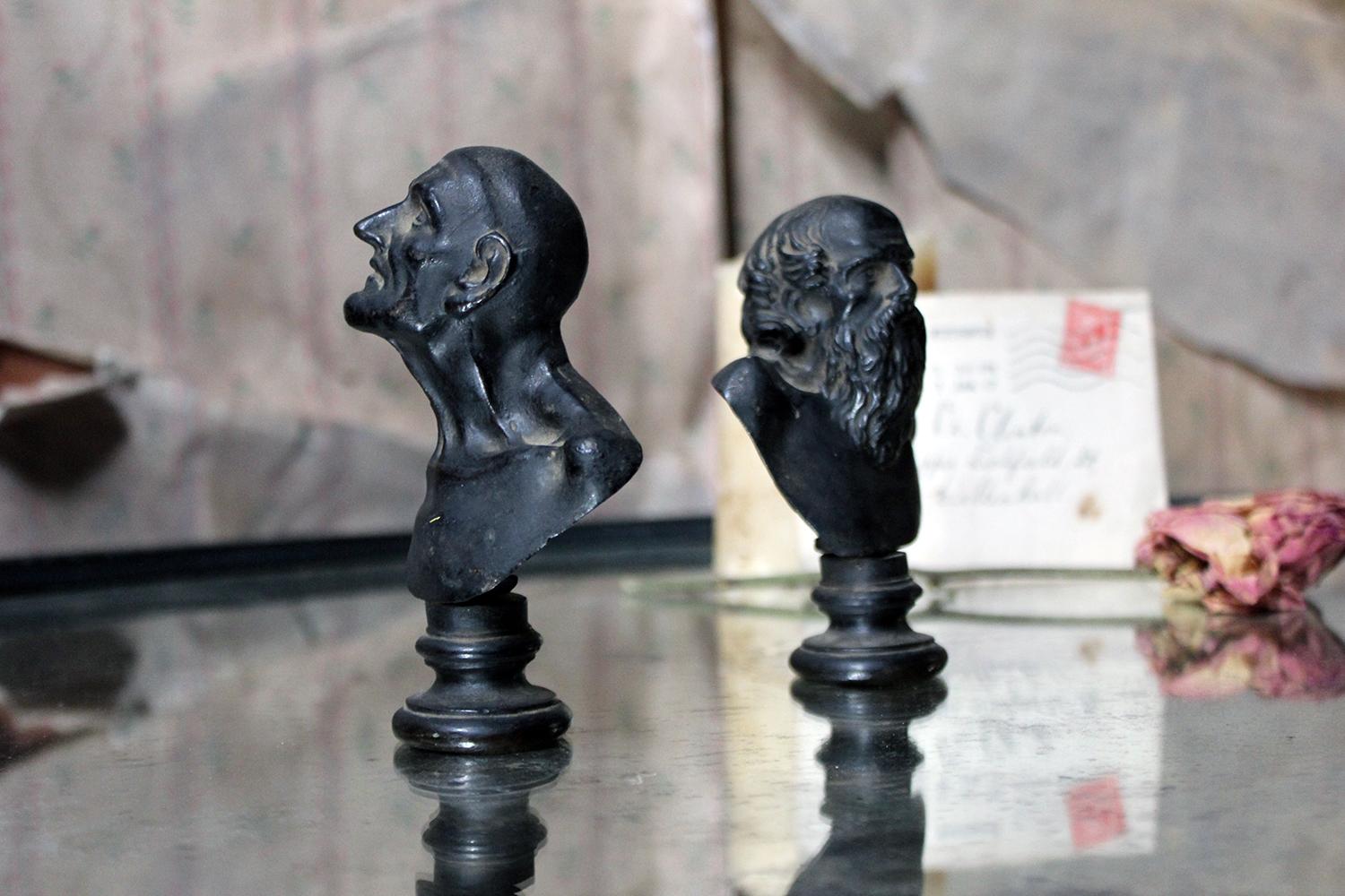 Two Early 19th Century Grand Tour Bronze Portrait Busts of Philosophers 7